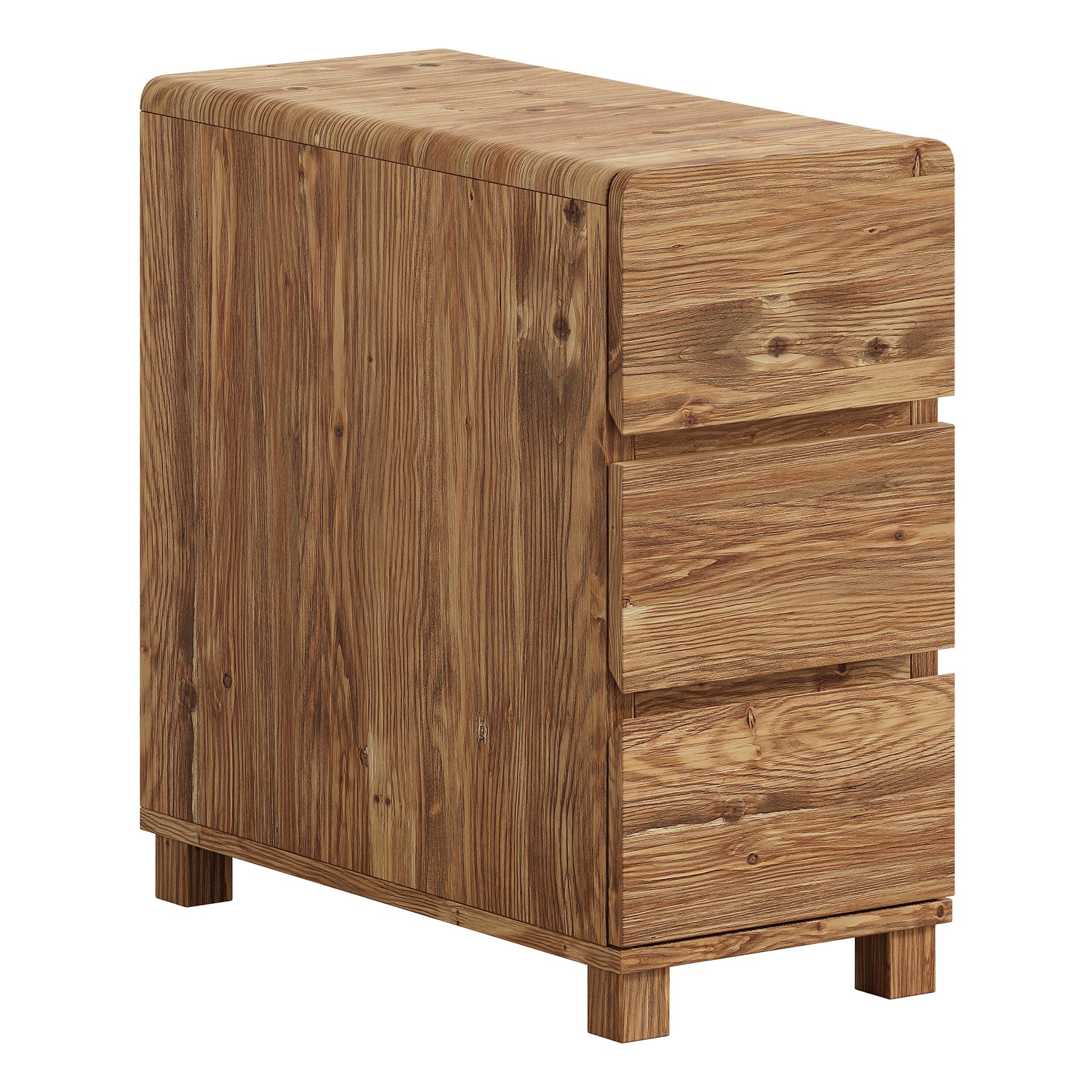 60cm 3-Drawer Nightstand, Solid Wood Bedside Table for Bedroom