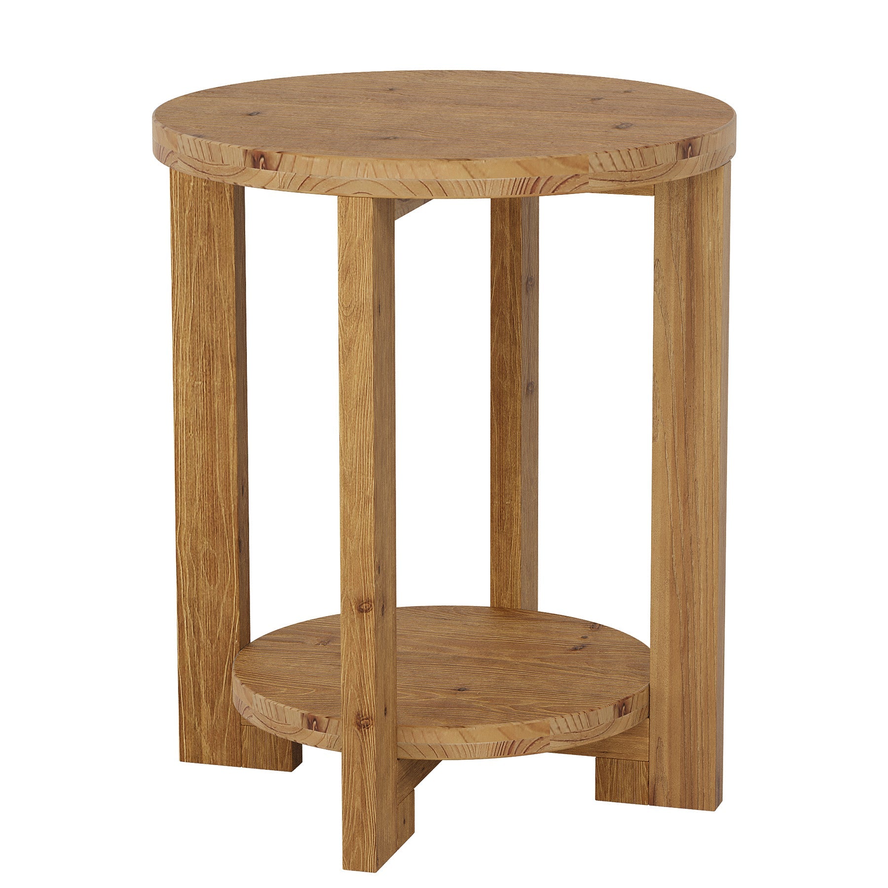 2-Tier Round End Table, Wooden Accent Table & Night Table for Living Room