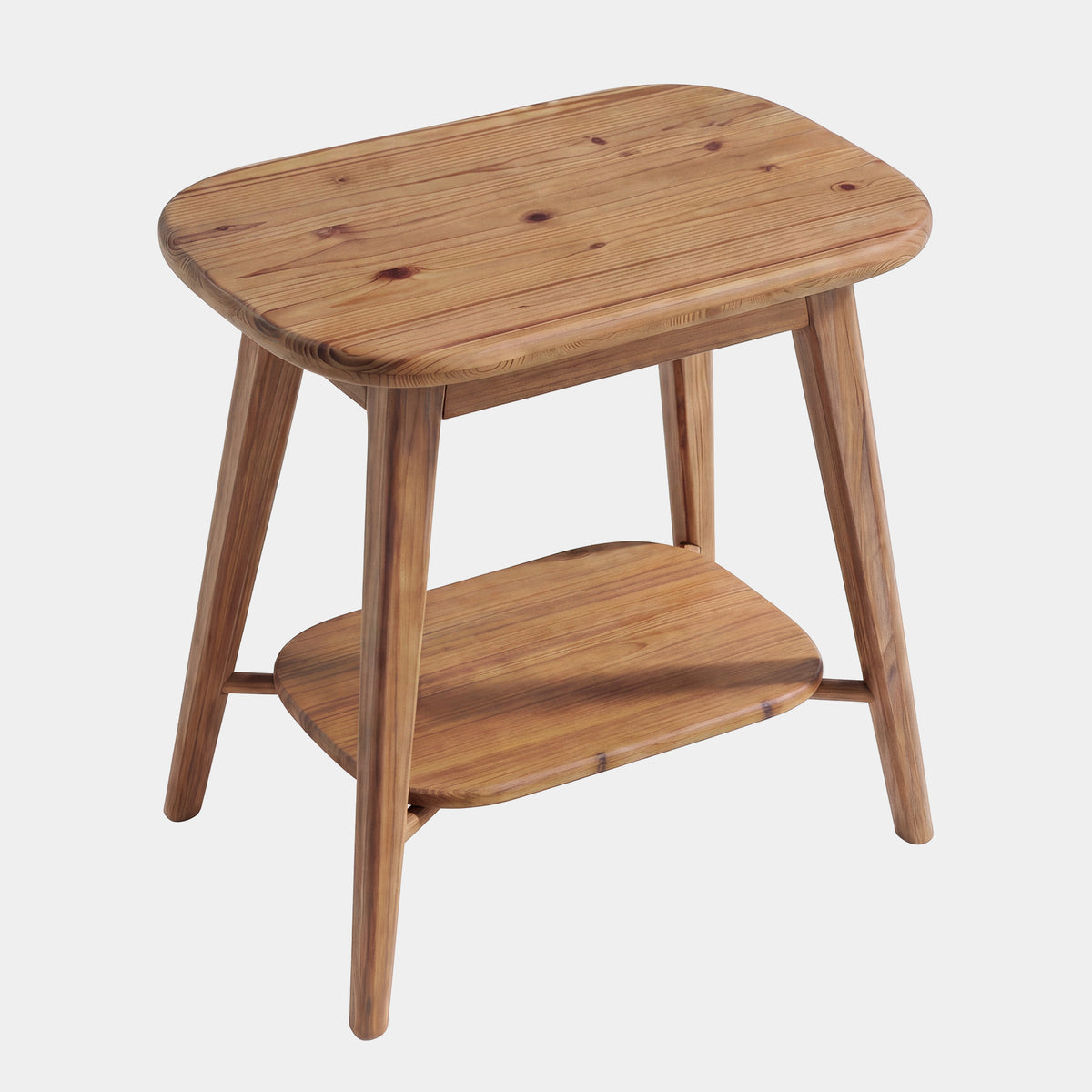 50cm End Table, Farmhouse 2-Tier Solid Wood Side Table with Rounded Corners