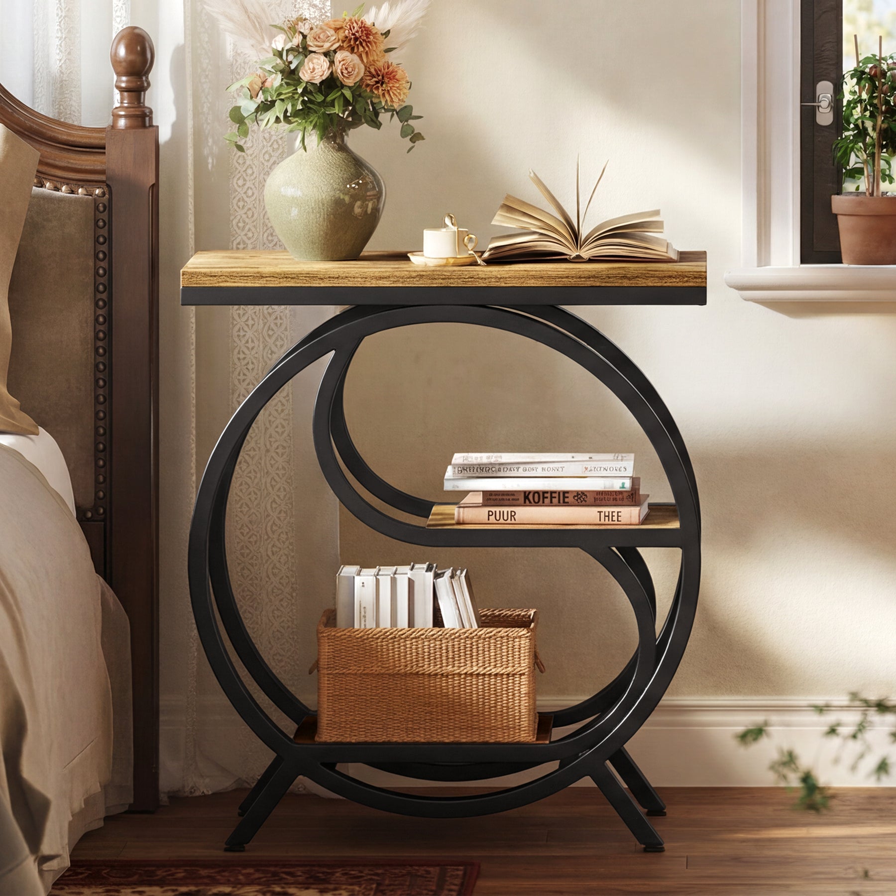60cm Industrial 3-Tier End Table, Rustic Brown Rectangle Side Table