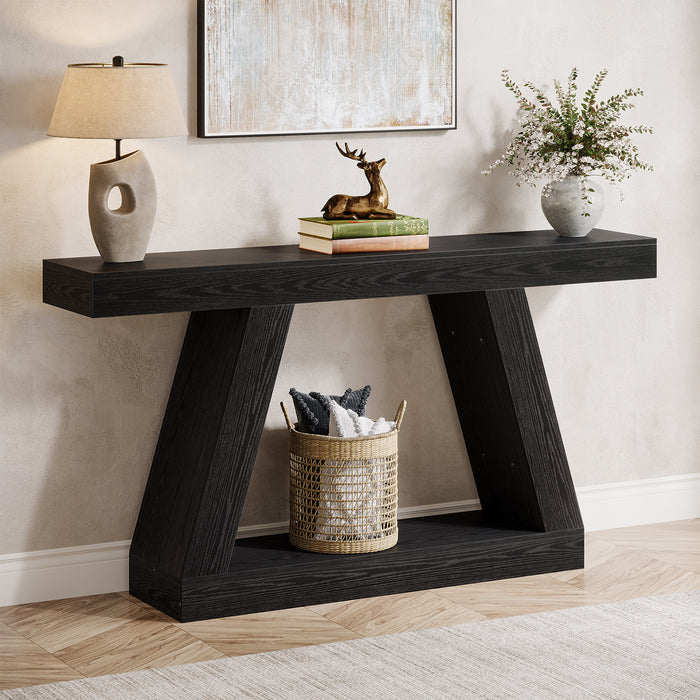 140 cm Farmhouse Console Table, Rustic Wooden Sofa Table with Storage