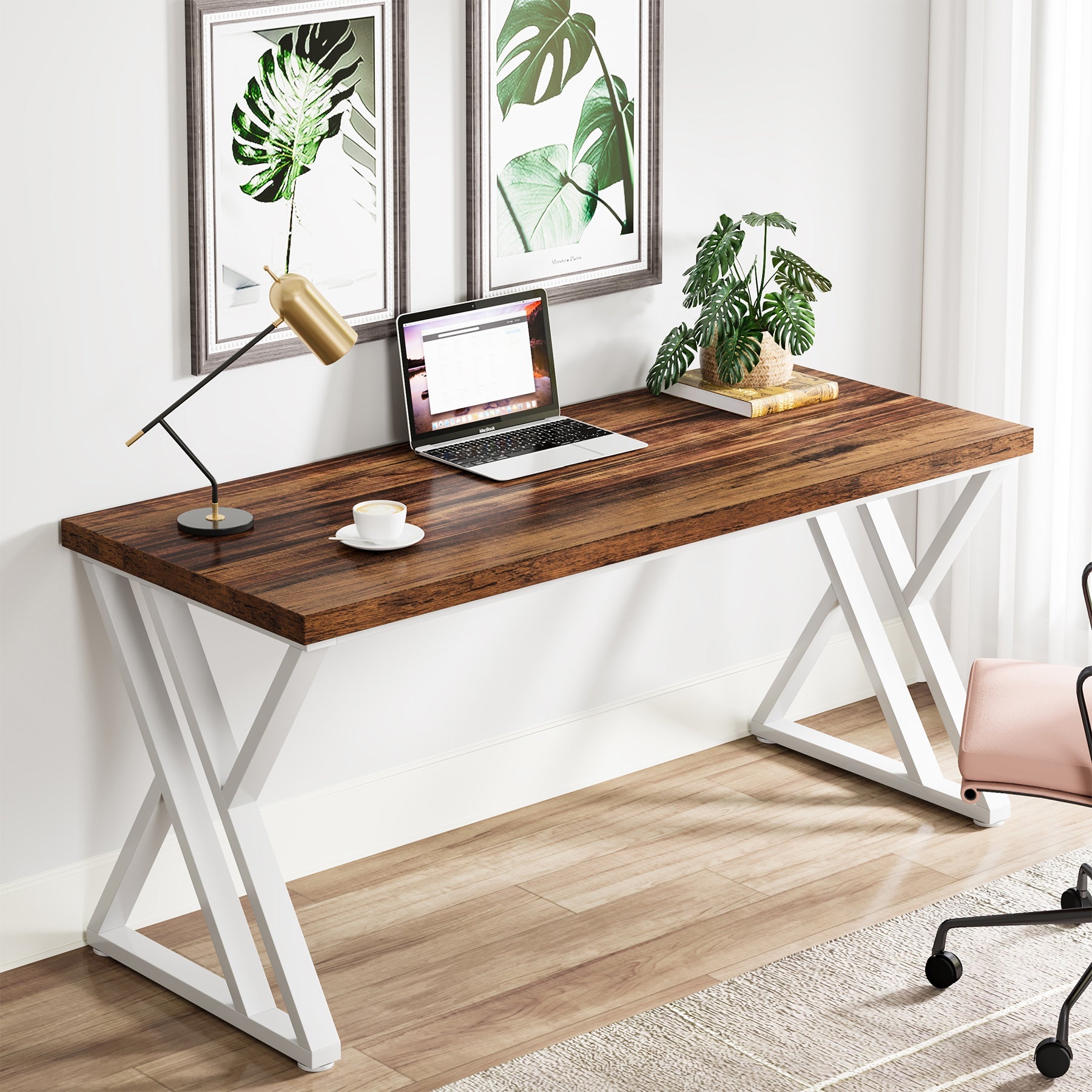 55" Heavy-Duty Computer Desk, Simple Study Desk Writing Table