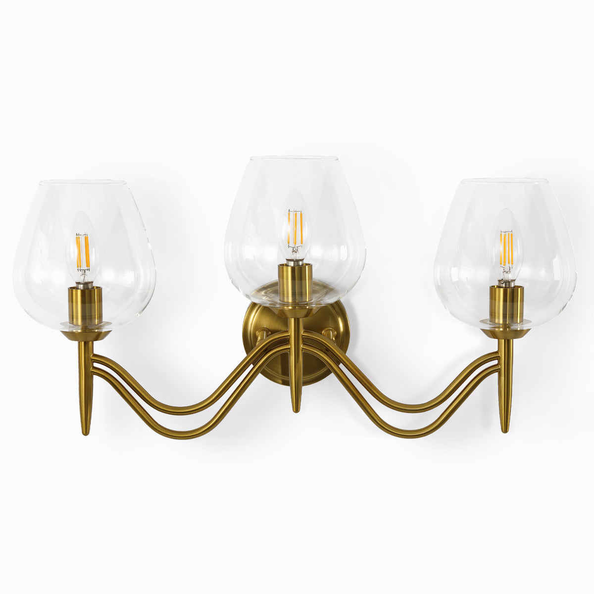 3-Light 22.8" Gold Bathroom Vanity Light, Clear Glass Wall Sconce