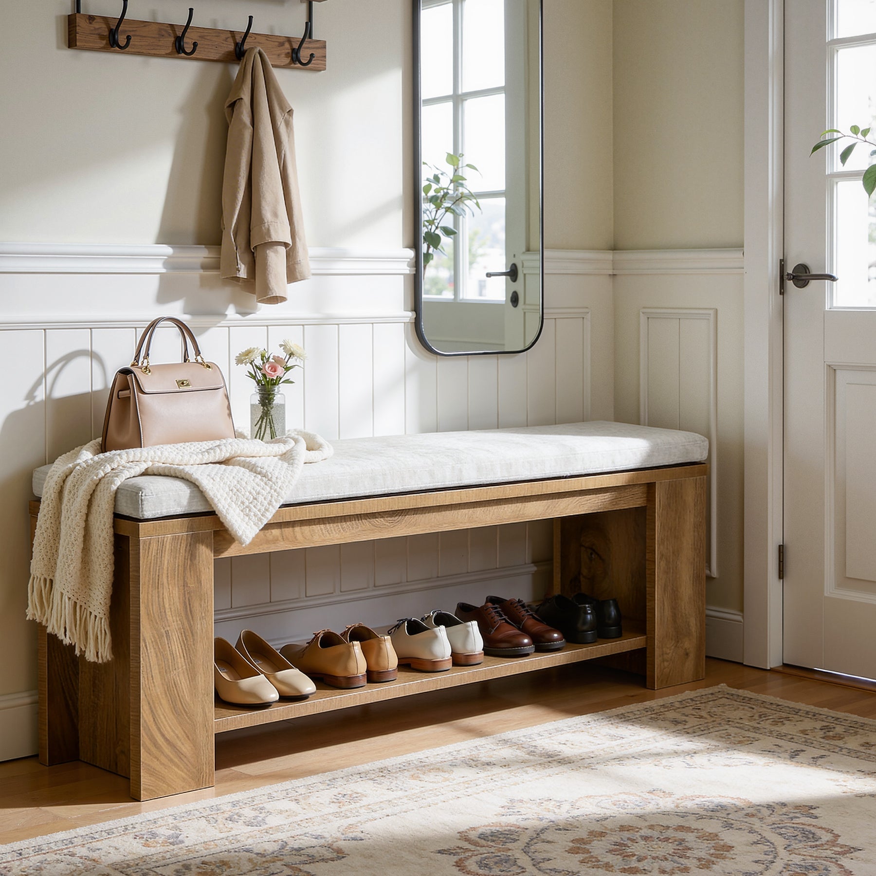 120cm Upholstered Entryway Bench, Indoor End of Bed Bench with Padded Seat
