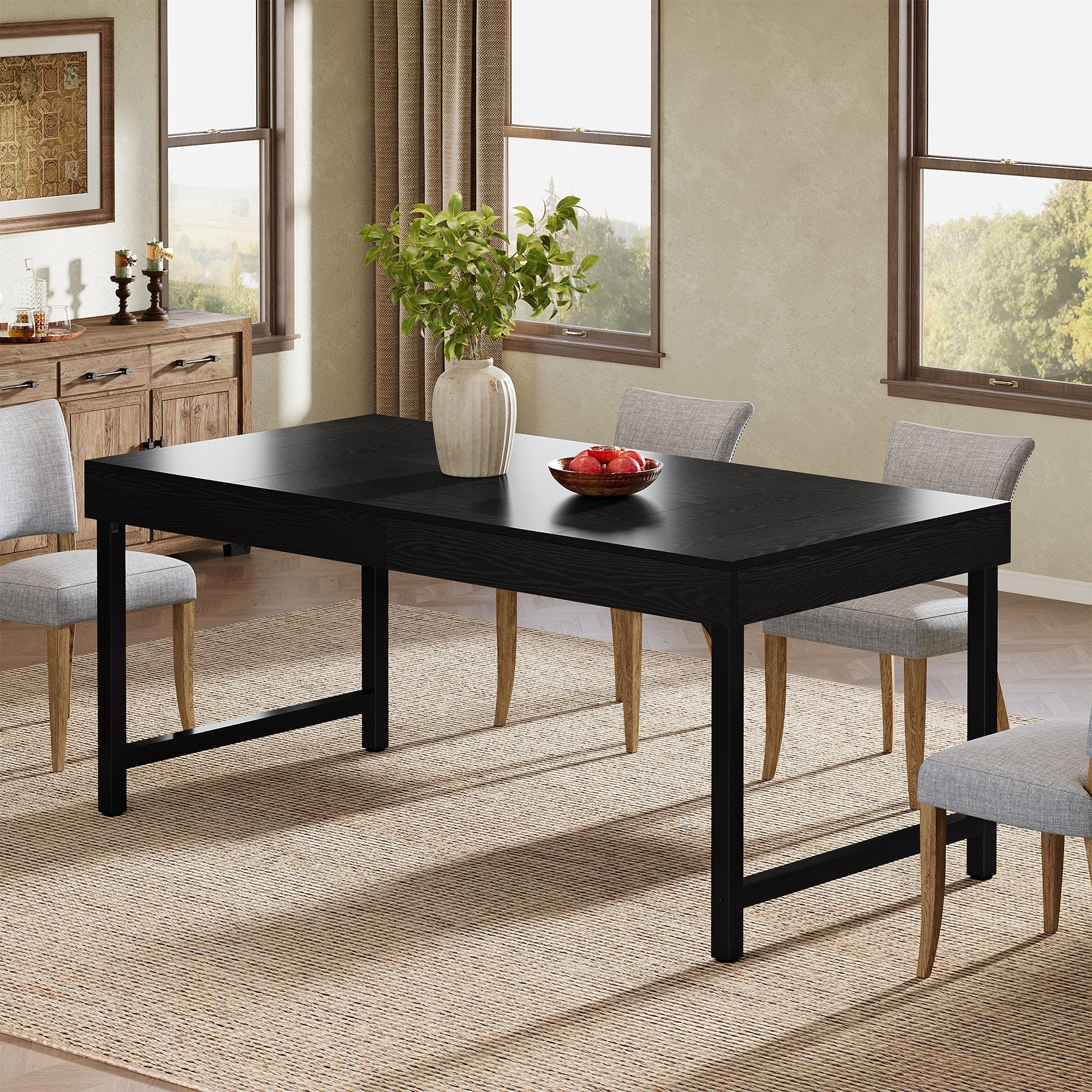 55" Tribesigns Farmhouse Dining Table, with Heavy-Duty Metal Legs for 4-6 People