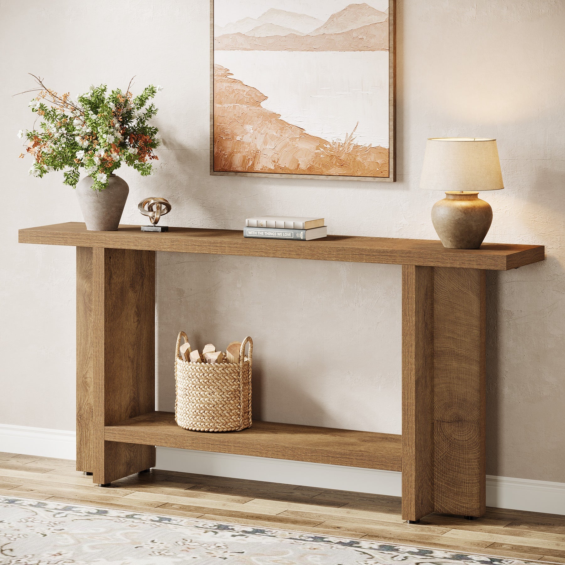 59" Console Table, Farmhouse Sofa & Hallway Table with Double Storage