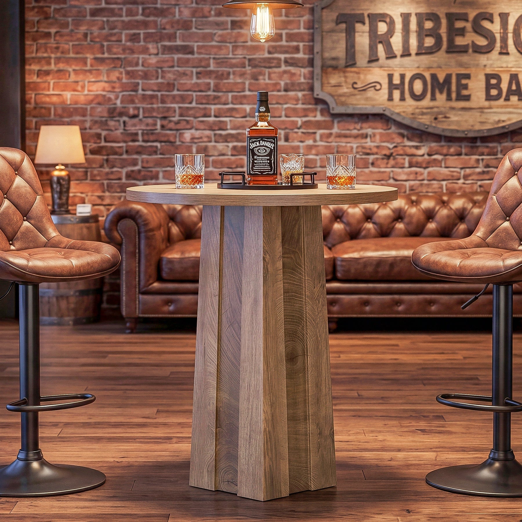 31.5" Round Bar Table, Bistro Pub Table with Fluted Pedestal Base for Small Spaces