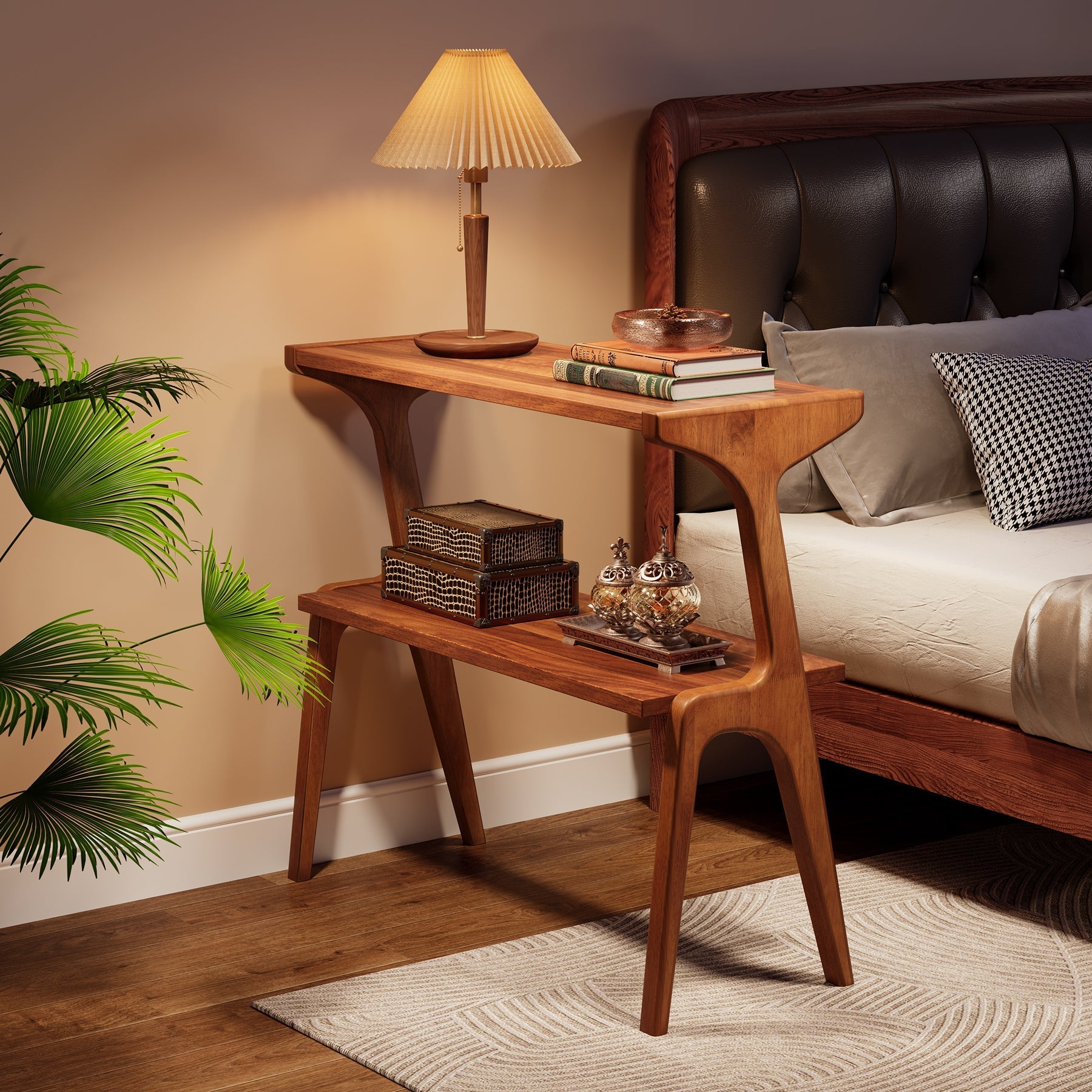 27.5" 2-Tier End Table, Slim Sofa Side Table with Storage Shelf