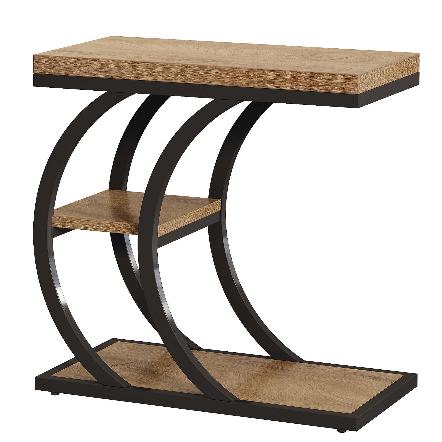 23.6" End Table, 3-Tier Couch C-Shaped Side Table with Storage