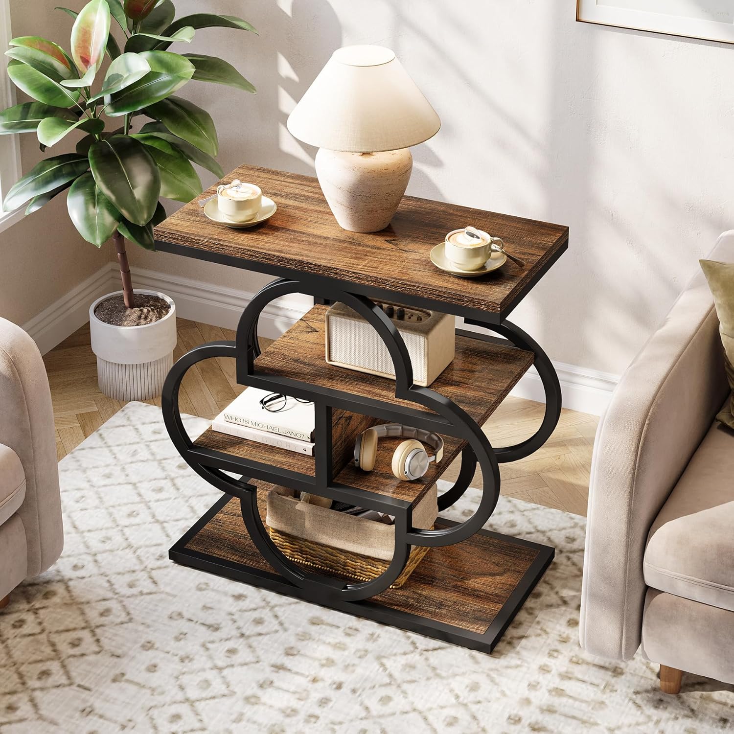 23.6" End Table, 4 - Tier Narrow Sofa Side Table with unique frame Tribesigns