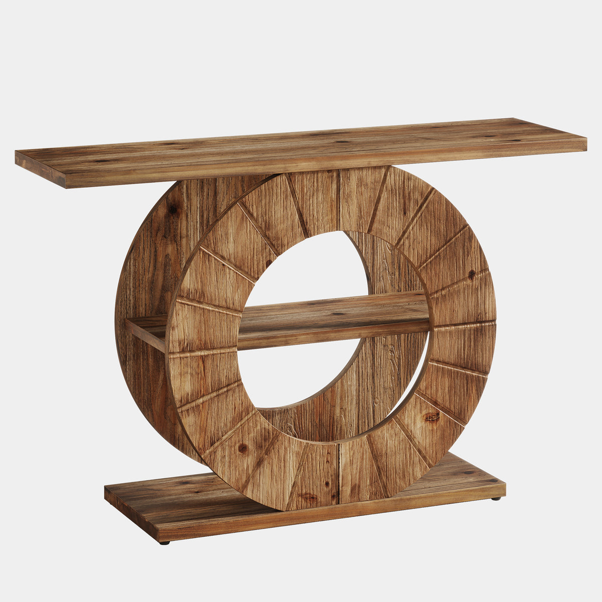 105cm Console Table, Solid Wood 3-Tier Entryway Table with Circular Base