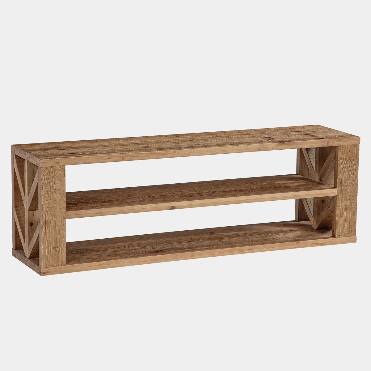 120cm TV Stand, 3-Tier Solid Wood Media Console with Open Shelf