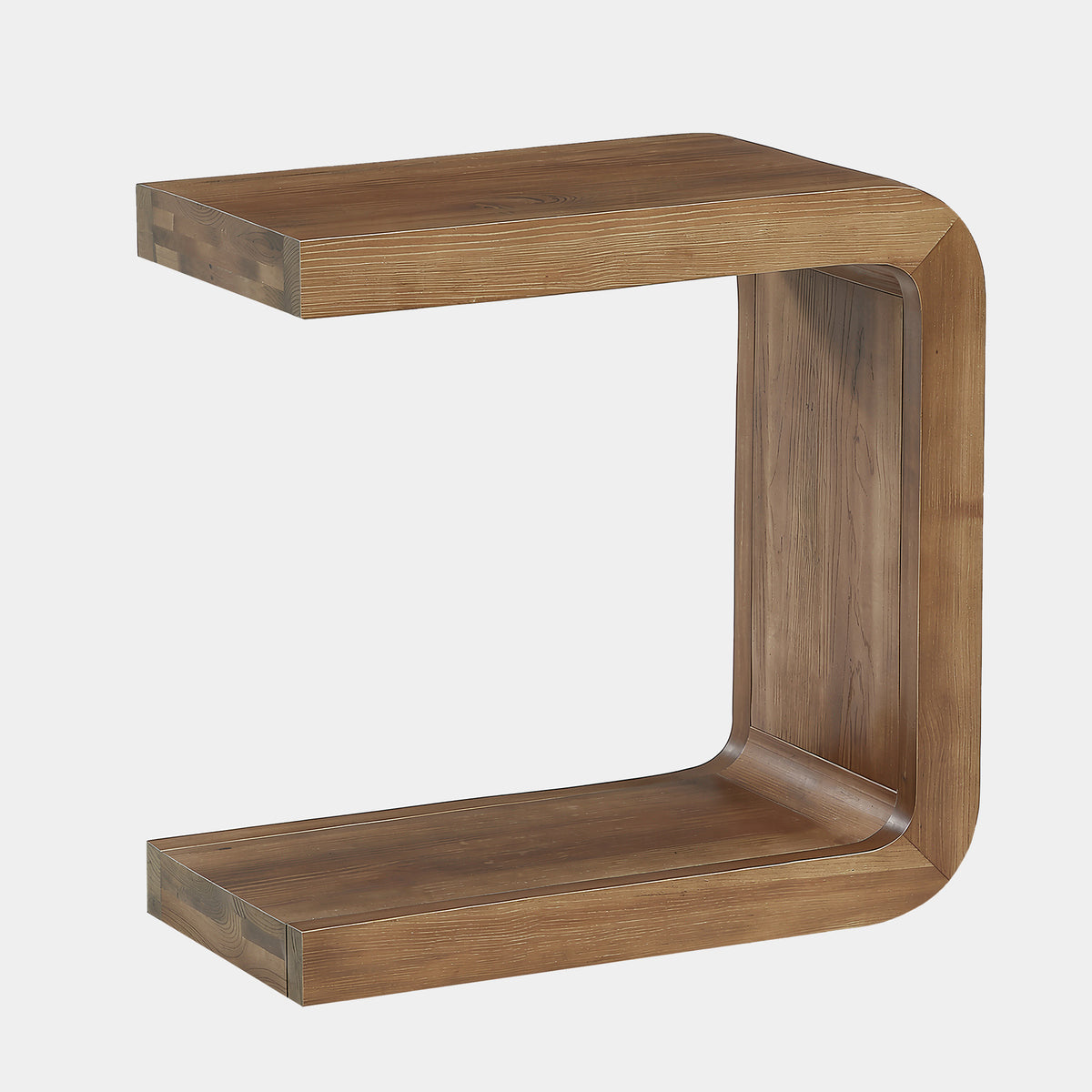 60cm C-Shaped Side Table, Solid Wood 2-Tier End Table with Storage