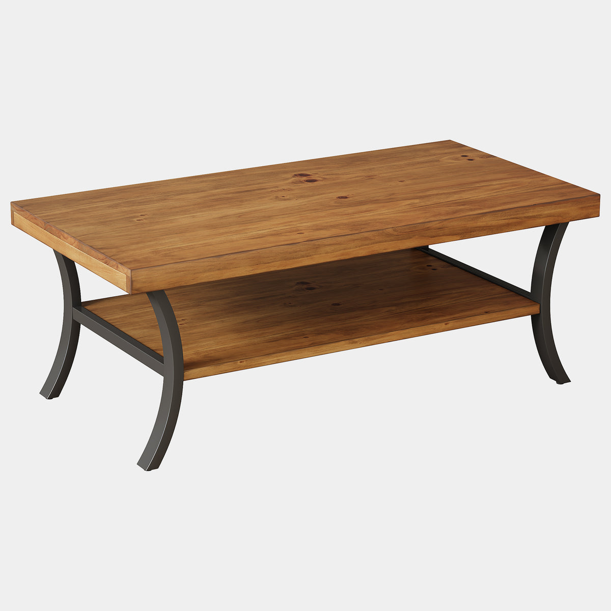 120cm Coffee Table, 2-Tier Solid Wood Farmhouse Centre Table with Storage Shelf