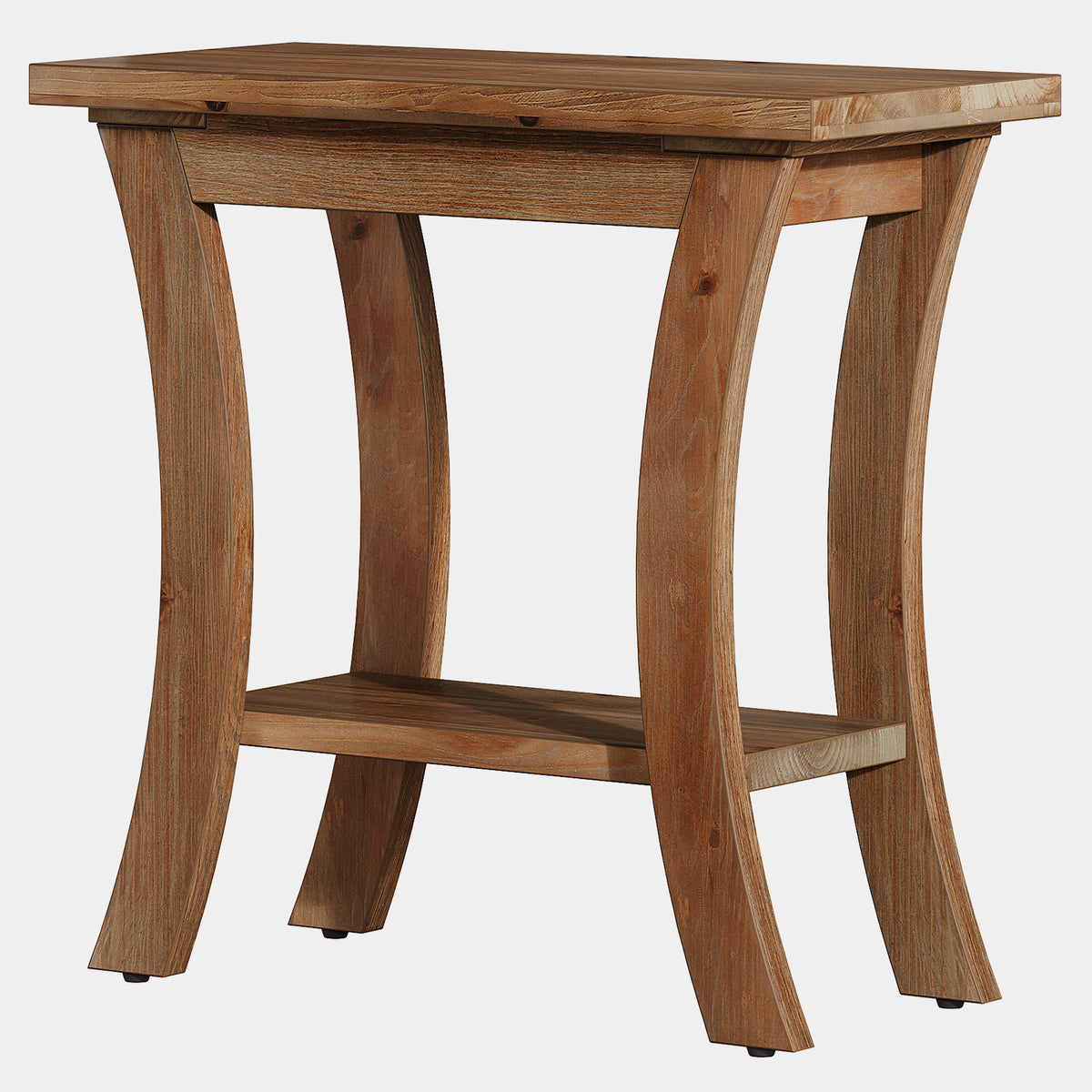 60cm Side Table, Solid Wood Farmhouse End Table with Lower Shelf