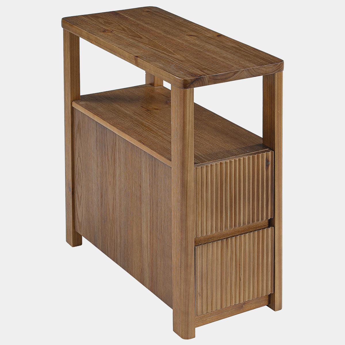 60cm End Table, Solid Wood 2-Drawer Narrow Nightstand for Living Room Bedroom