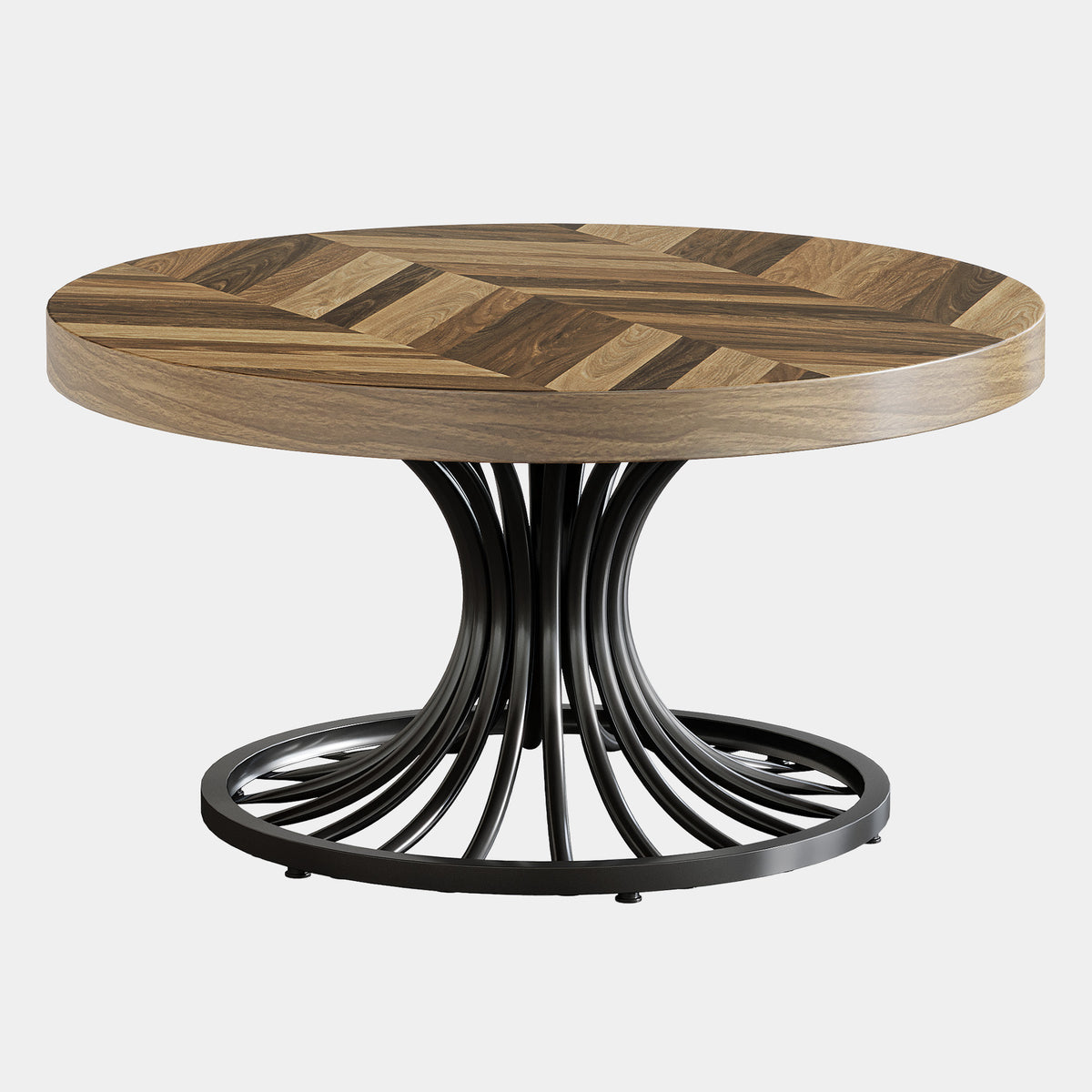 79cm Round Coffee Table, Rustic Wood Top with Metal Base for Living Room