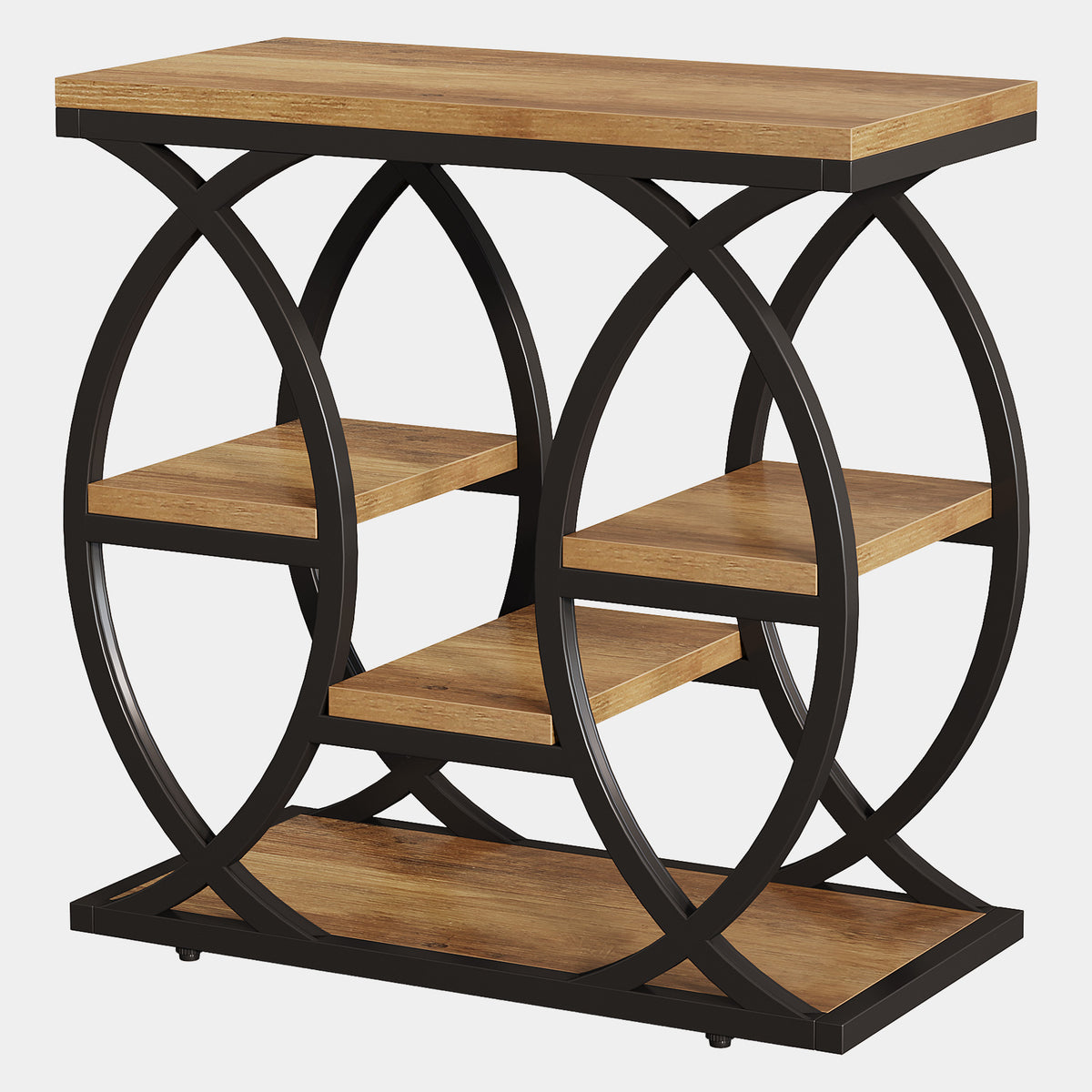 23.6" Rustic 4-Shelf End Table - Narrow Storage Side Table for Bedroom & Living Room
