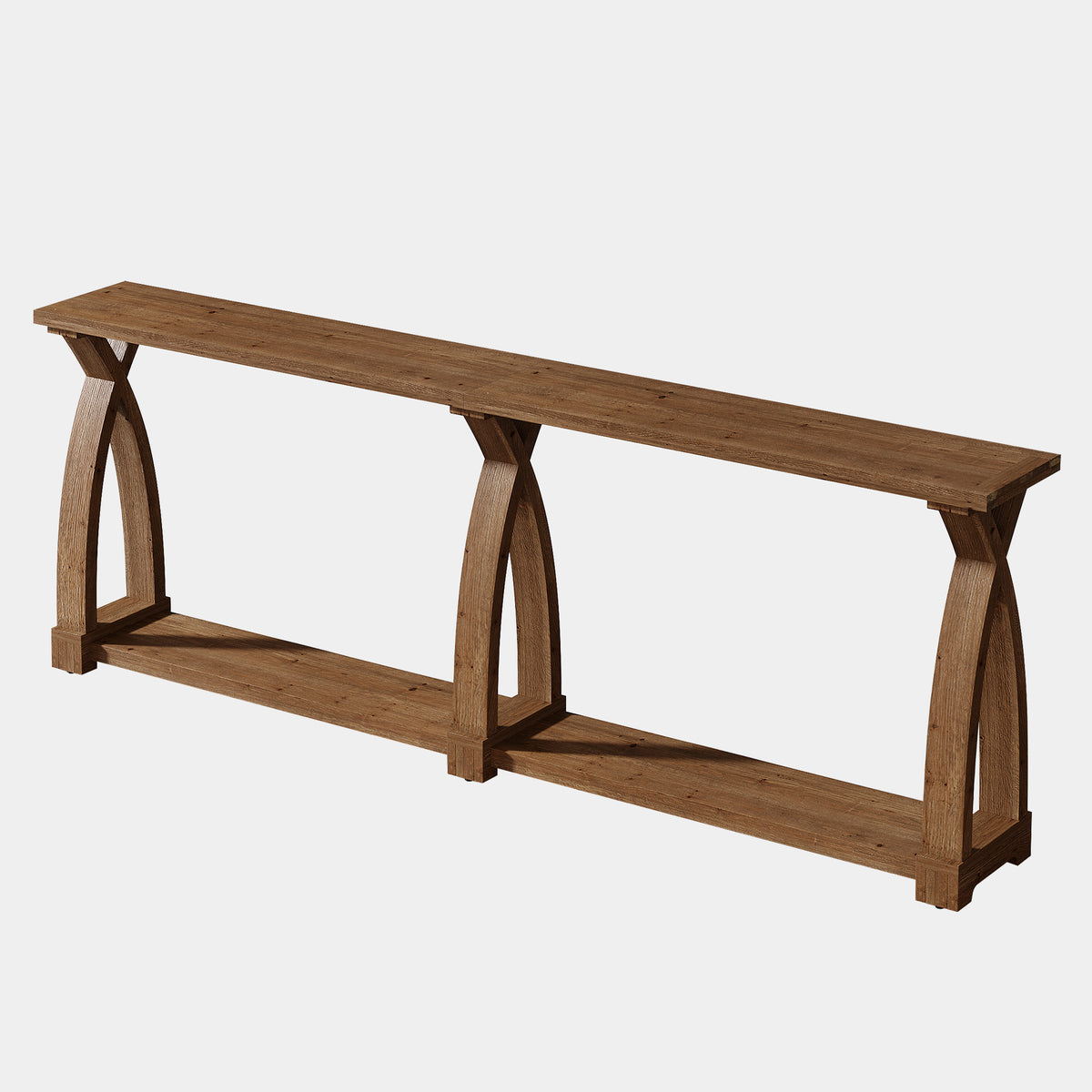 200cm Console Table, Solid Wood 2-Tier Narrow Hallway Table