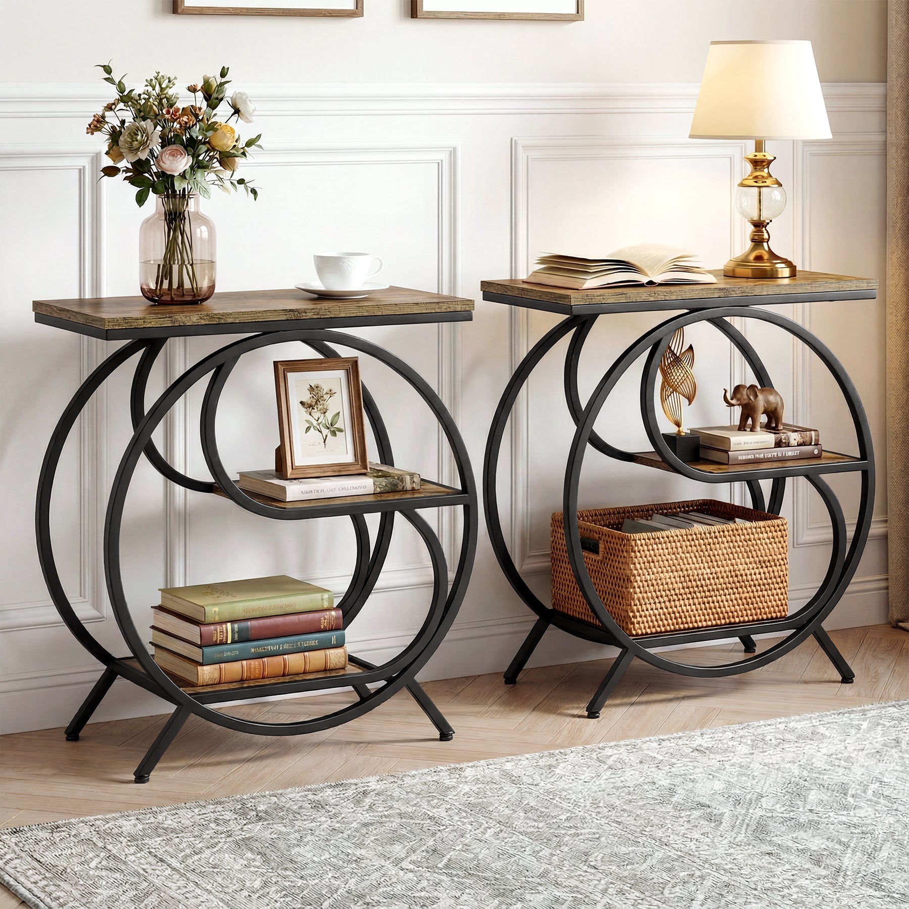 60cm Industrial 3-Tier End Table, Rustic Brown Rectangle Side Table