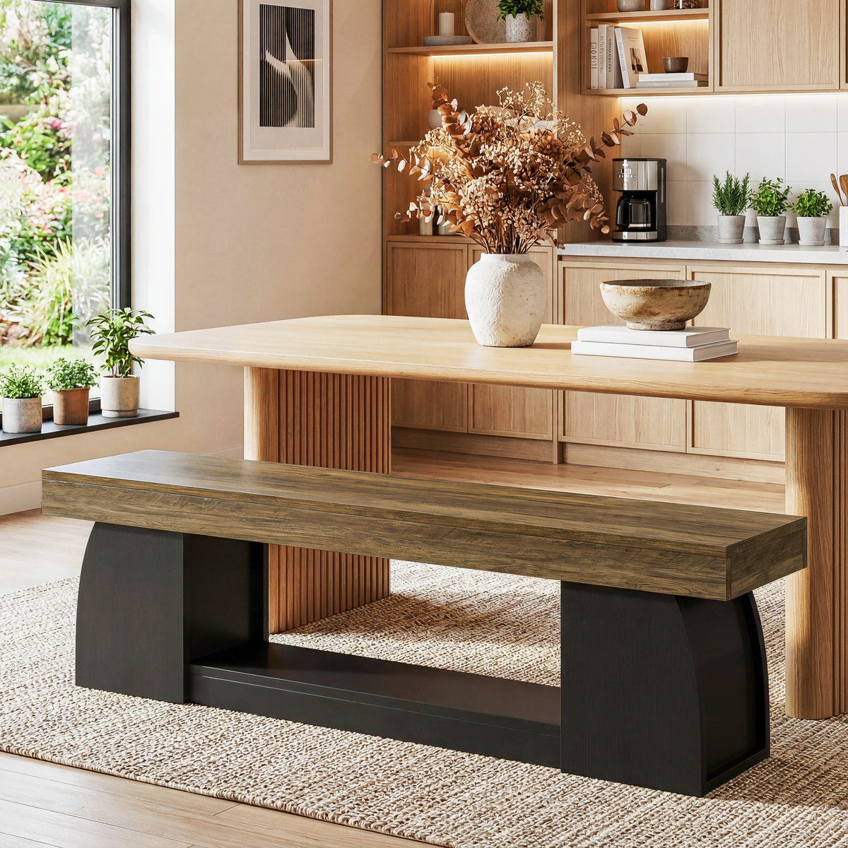 160cm Dining Bench, Farmhouse Kitchen Bench with Sturdy Frame