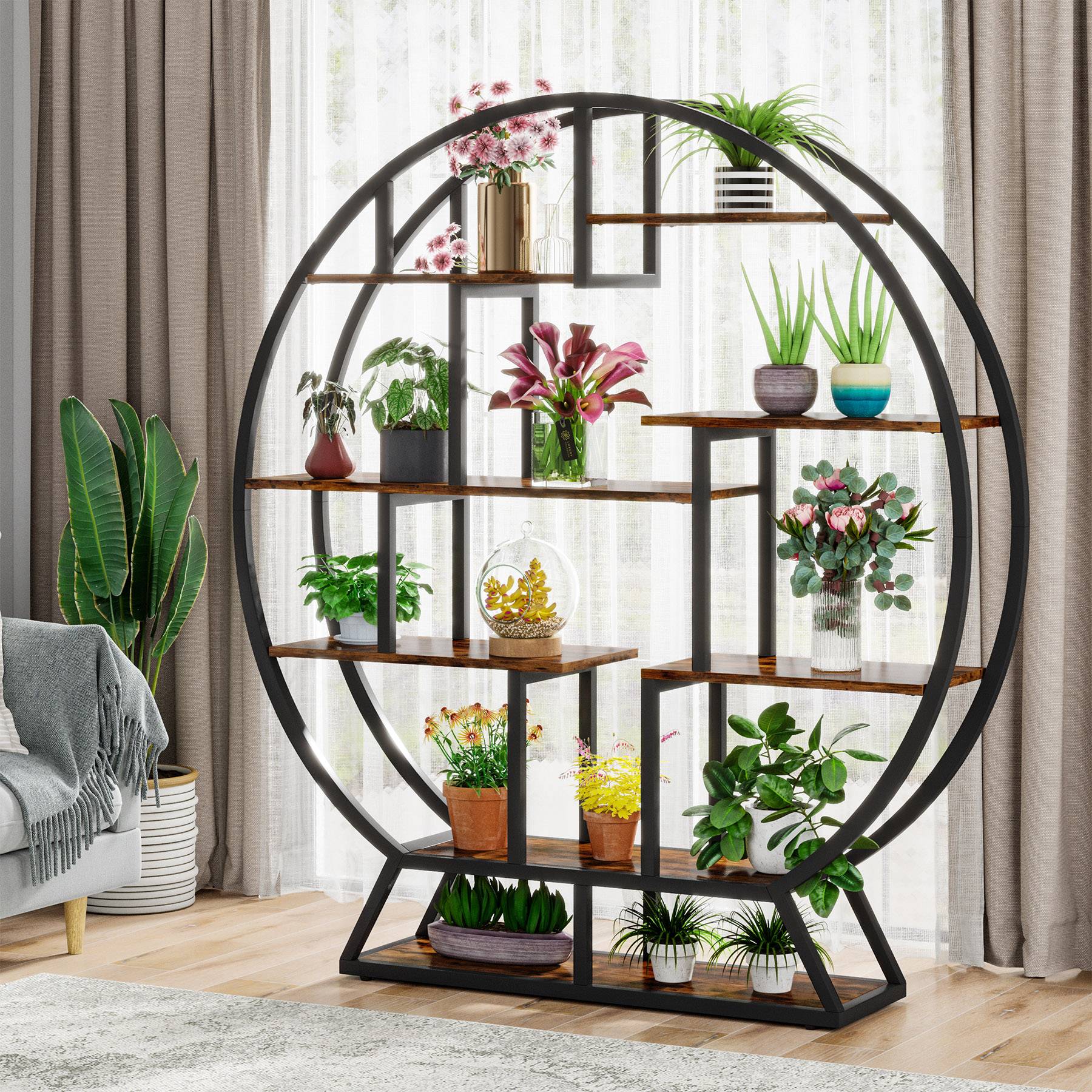 63" Round Plant Stand, Flower Pot Plant Rack with 8 Shelves
