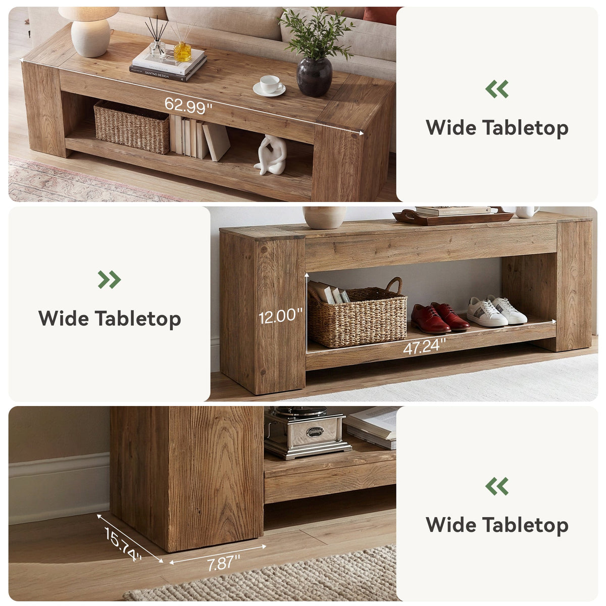 160cm Console Table, Solid Wood Entryway Table with Shelf for Hallway