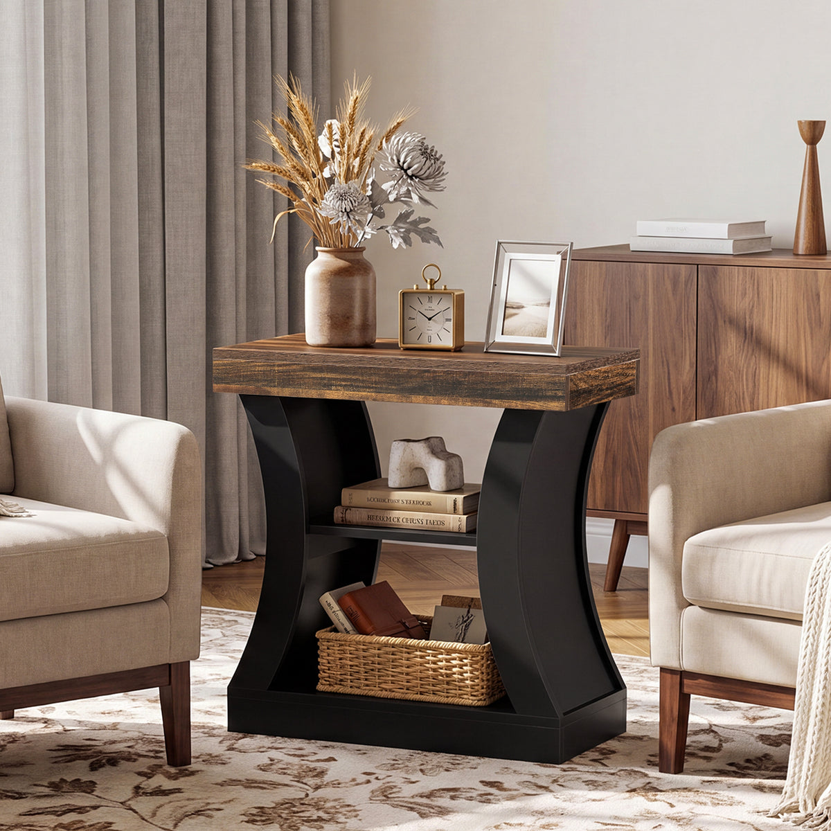 60cm Narrow Side Table, 3-Tier Modern End Table with Storage for Living Room Bedroom