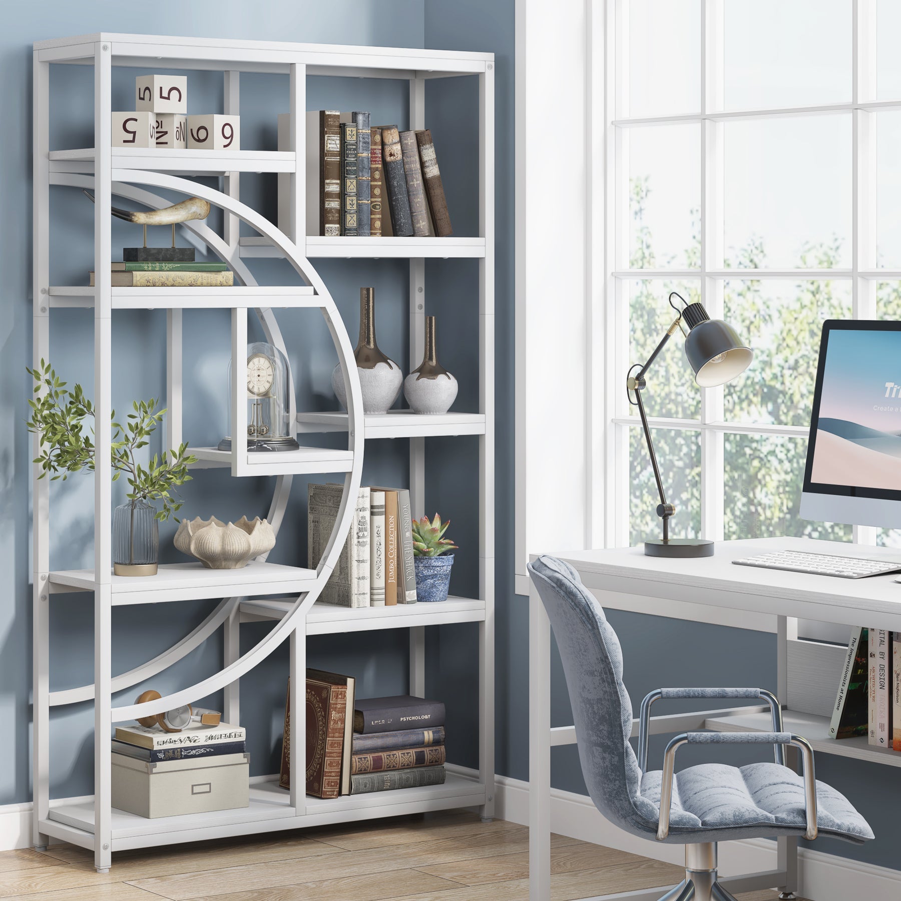 37.4" 5-Tier Industrial Bookshelf for Living Room, Bedroom, Home Office