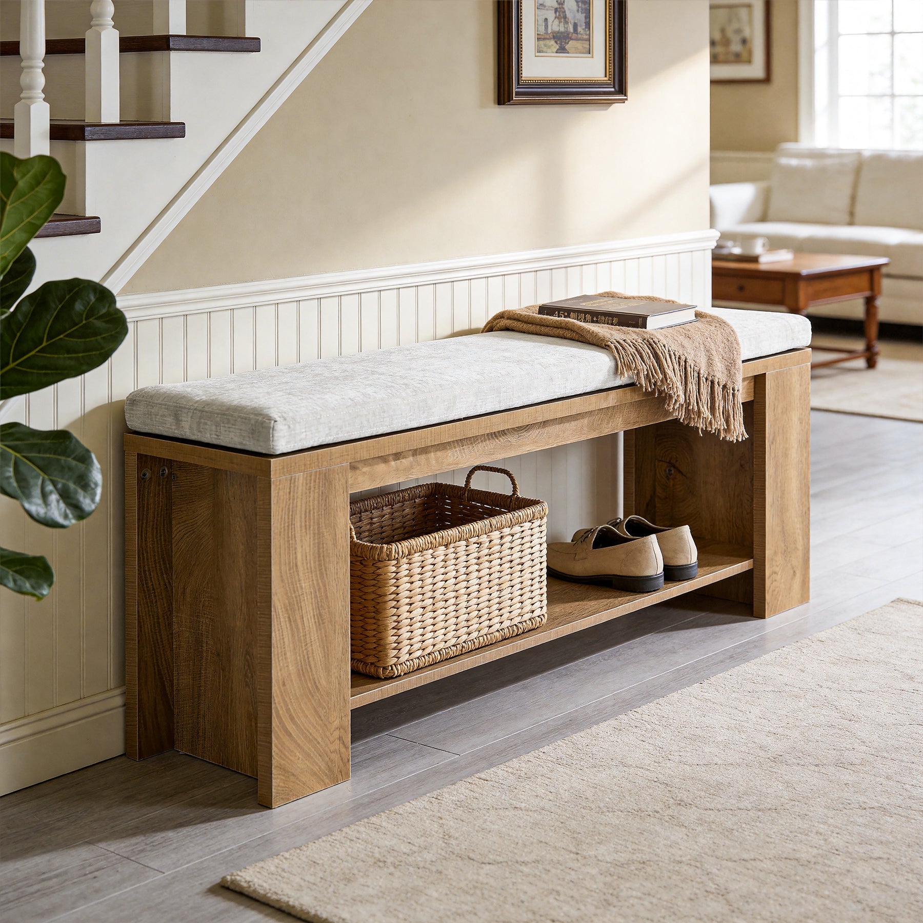 120cm Upholstered Entryway Bench, Indoor End of Bed Bench with Padded Seat