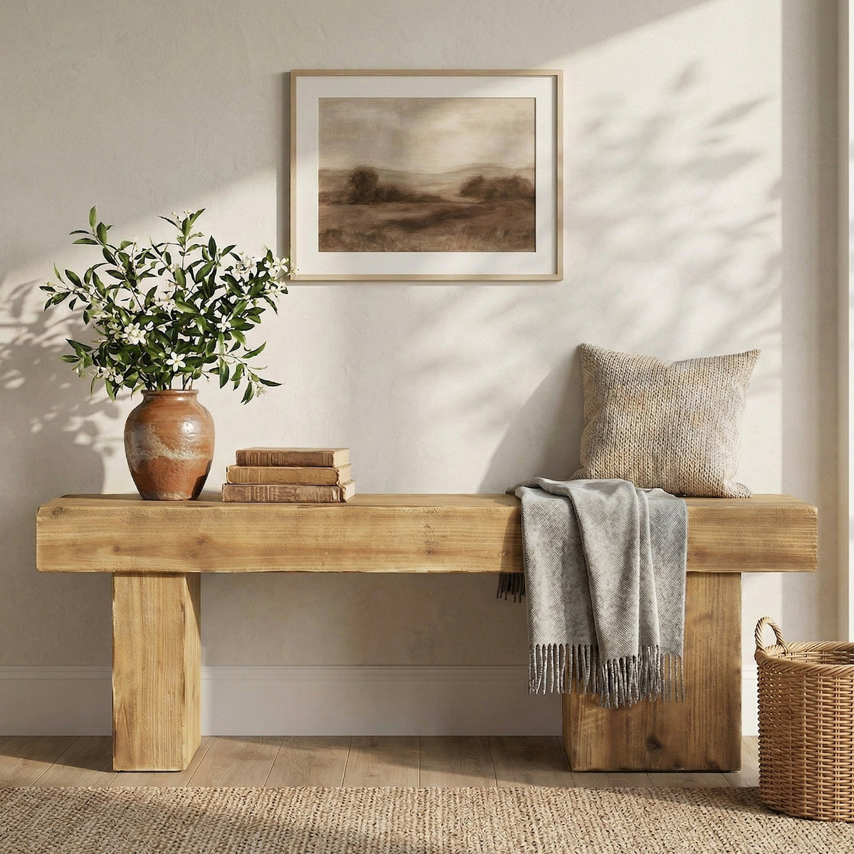 47” Solid Wood Entryway Bench, Thick Seat Bench for Hallway