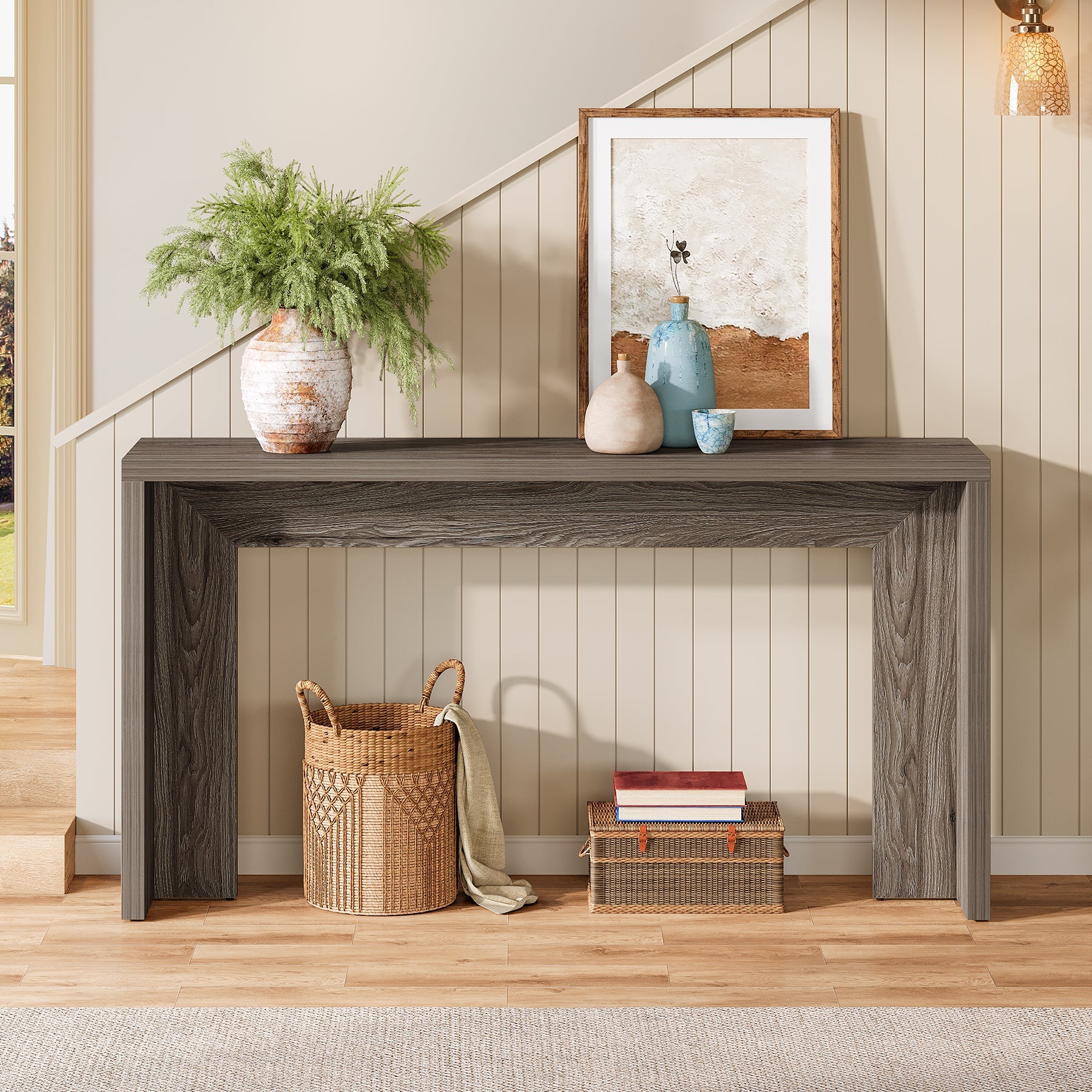 140cm Farmhouse Console Table with Storage, Narrow Wooden Entryway Sofa Table for Hallway, Foyer, or Living Room