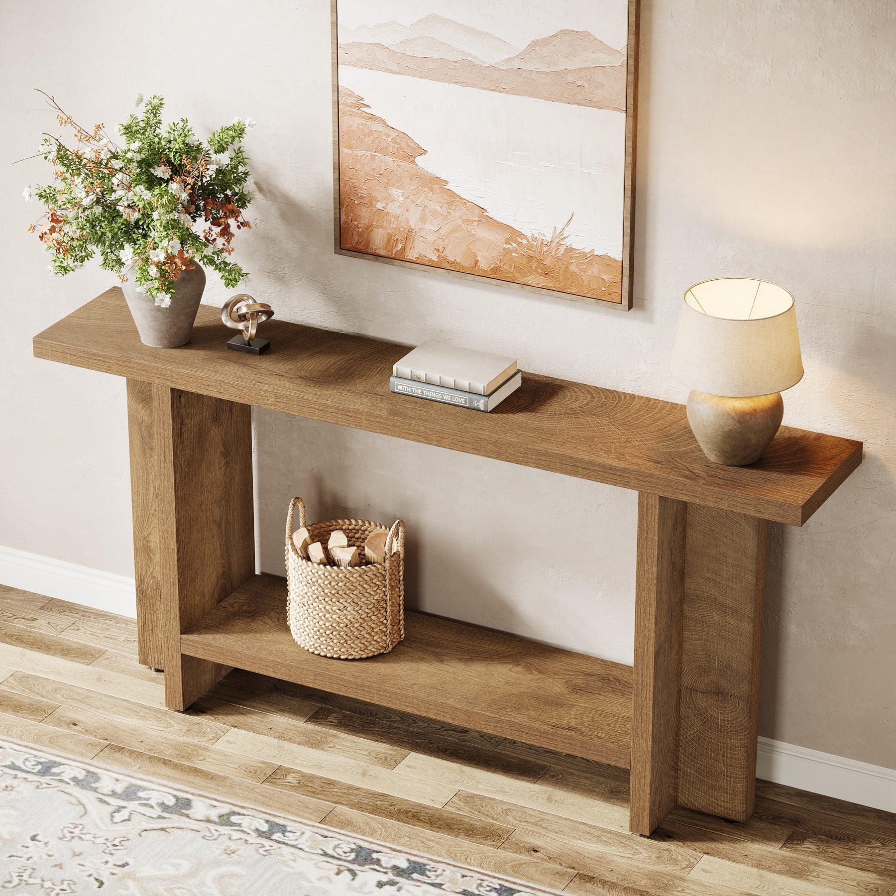 59" Console Table, Farmhouse Sofa & Hallway Table with Double Storage