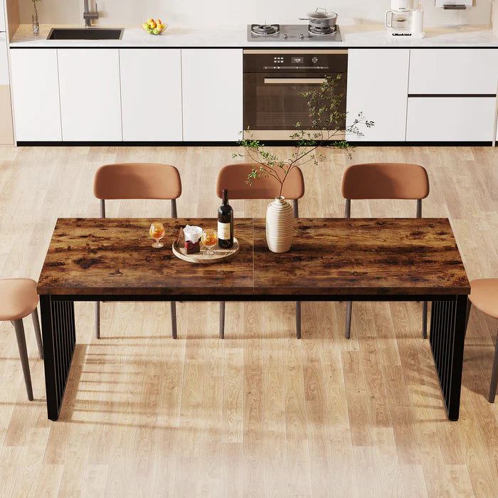 71" Modern Industrial Dining Table for 8, Long Farmhouse Kitchen Table with Metal Frame