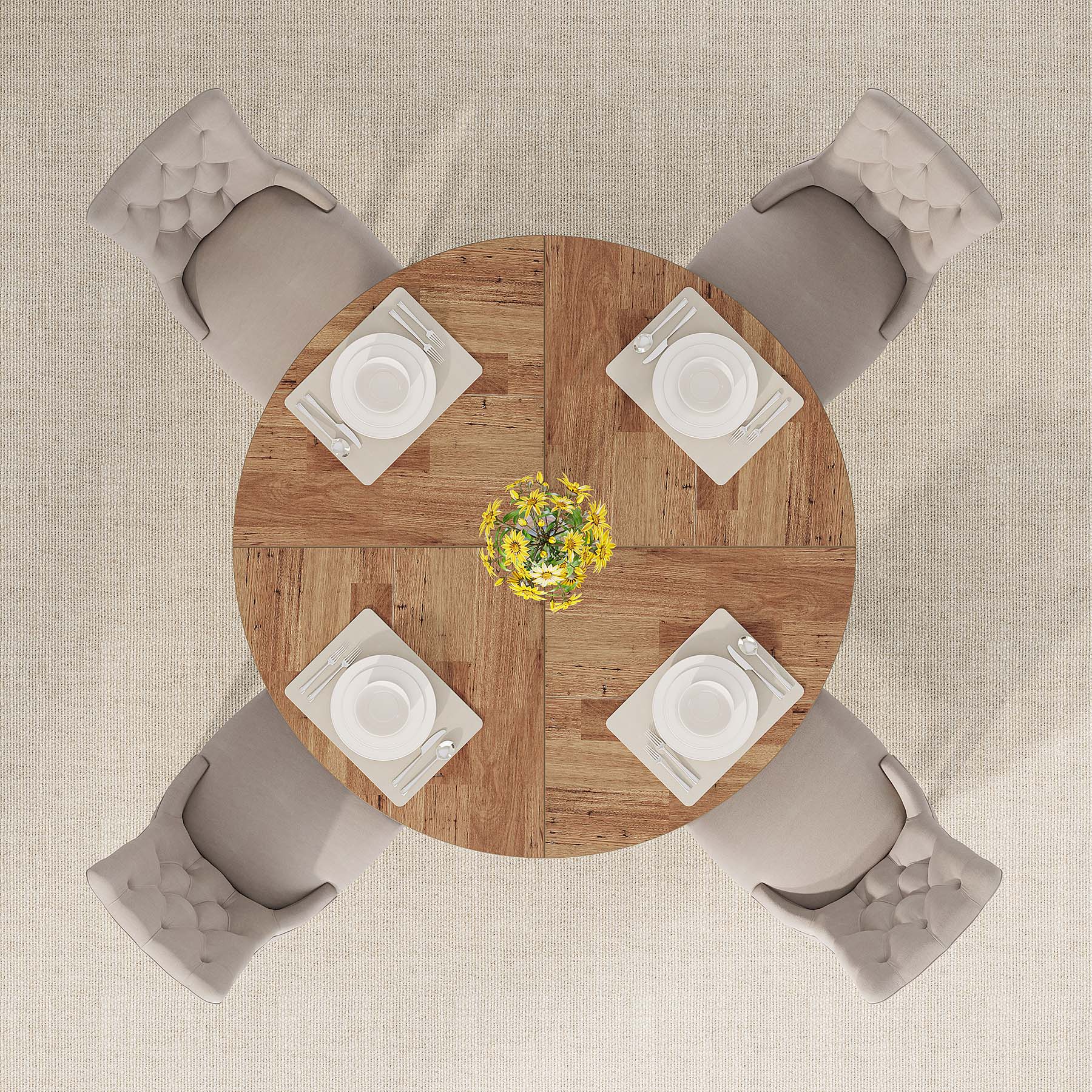 47" Round Dining Table, Farmhouse Wood Kitchen Table for 4-6 with Cross Base