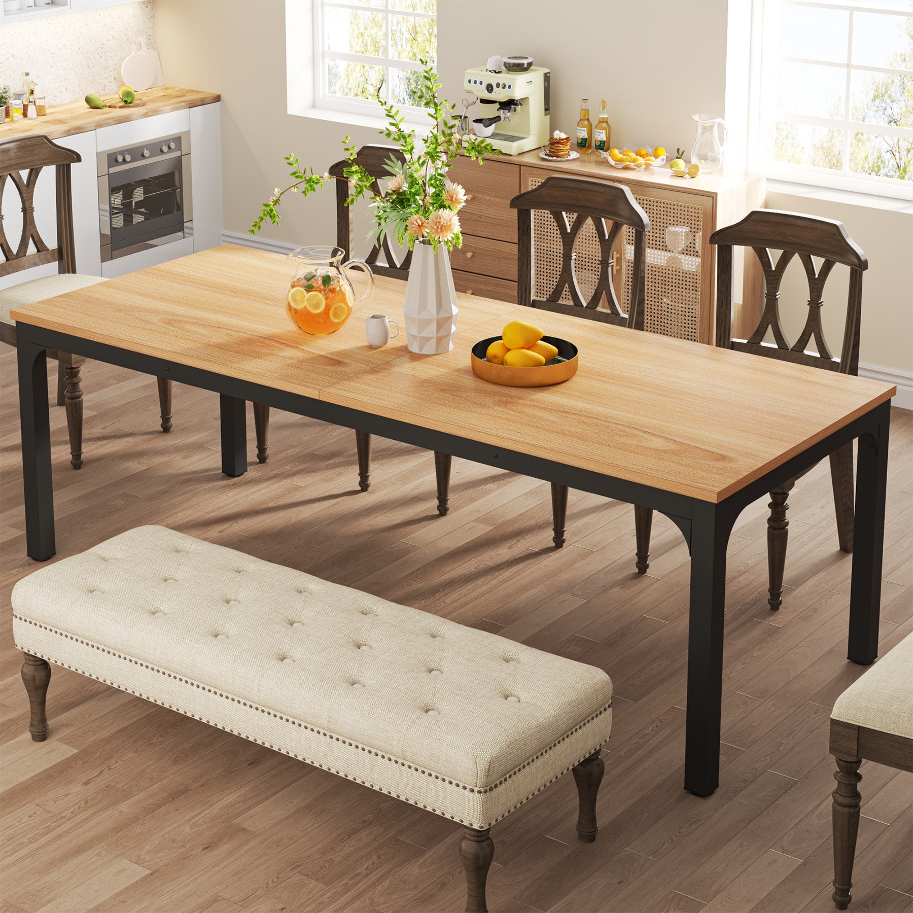 78" Rectangular Dining Table, Long Kitchen Table for 6-8 People