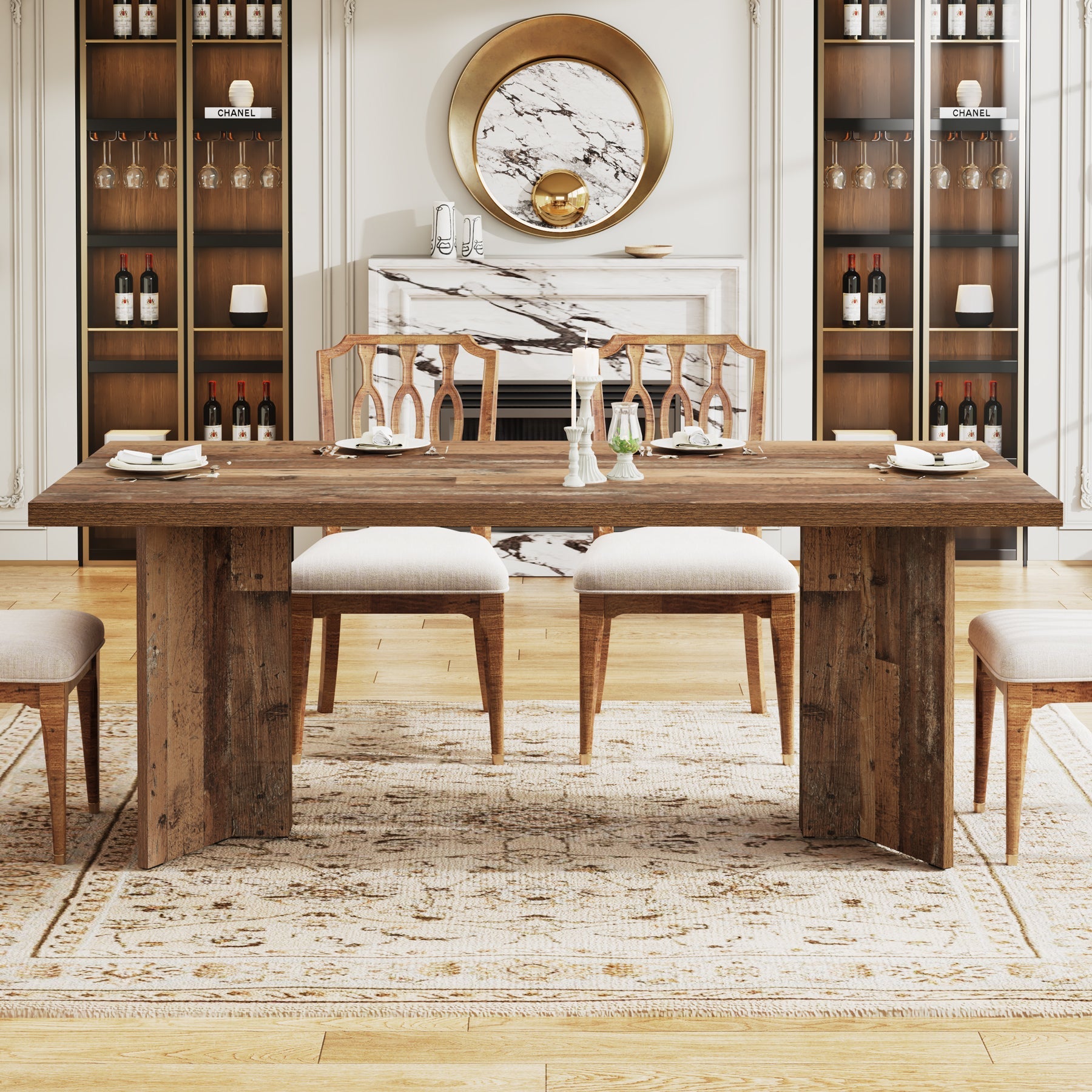 63" Farmhouse Dining Table, Kitchen Table with Large Tabletop for 4-6