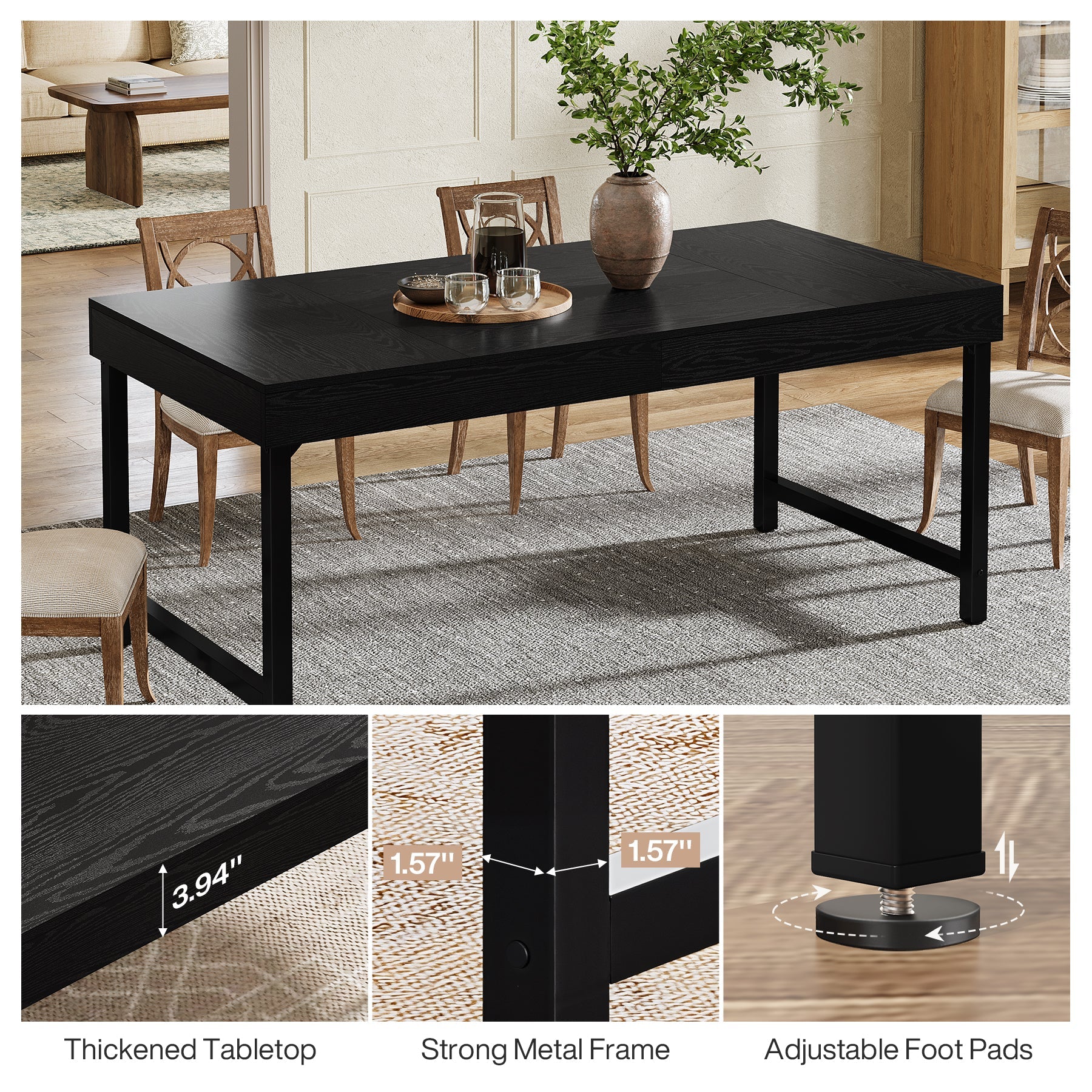 55" Tribesigns Farmhouse Dining Table, with Heavy-Duty Metal Legs for 4-6 People