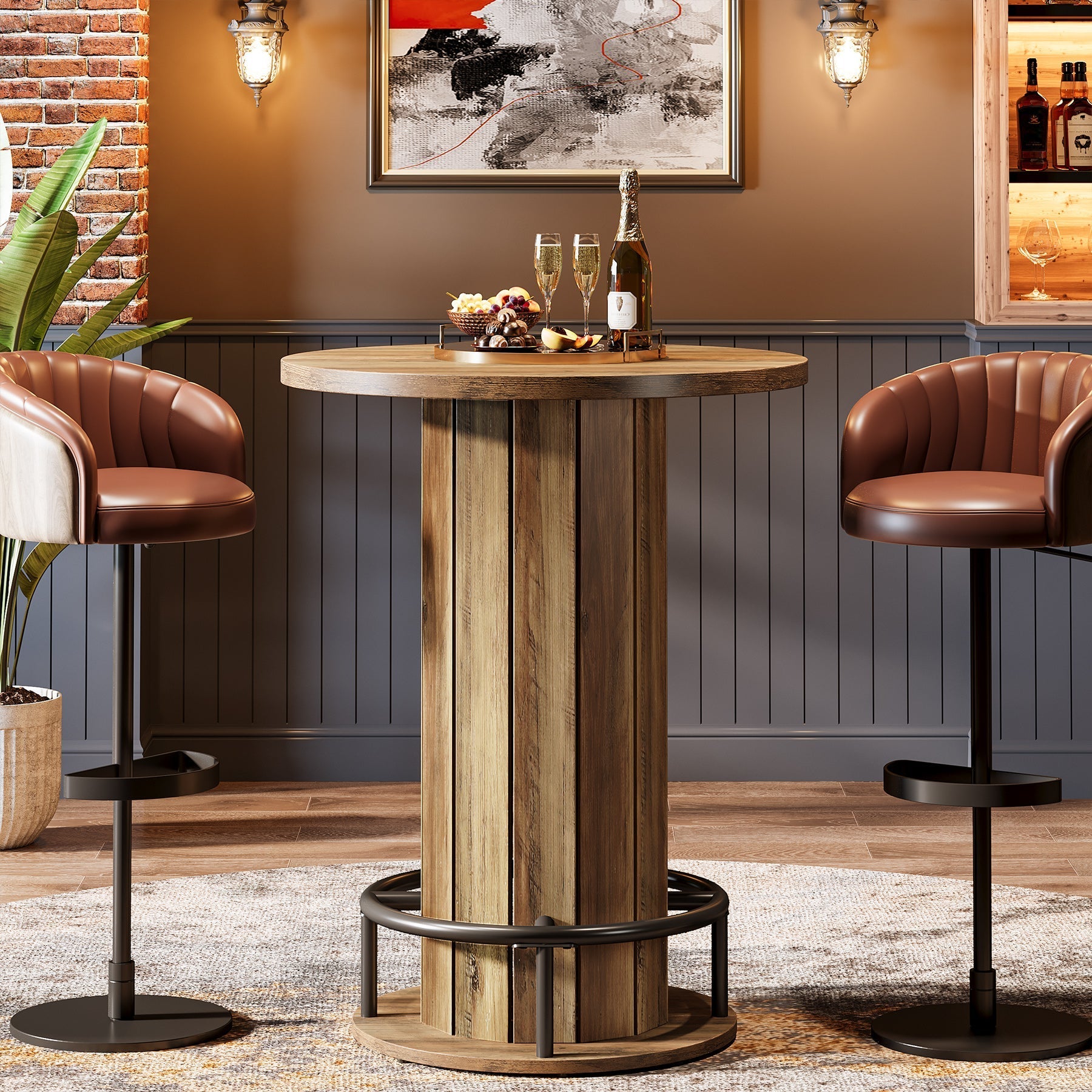 31" Bar Table, Round Bistro Pub Table with Footrest for Dining Coffee Cocktail(Only Table)