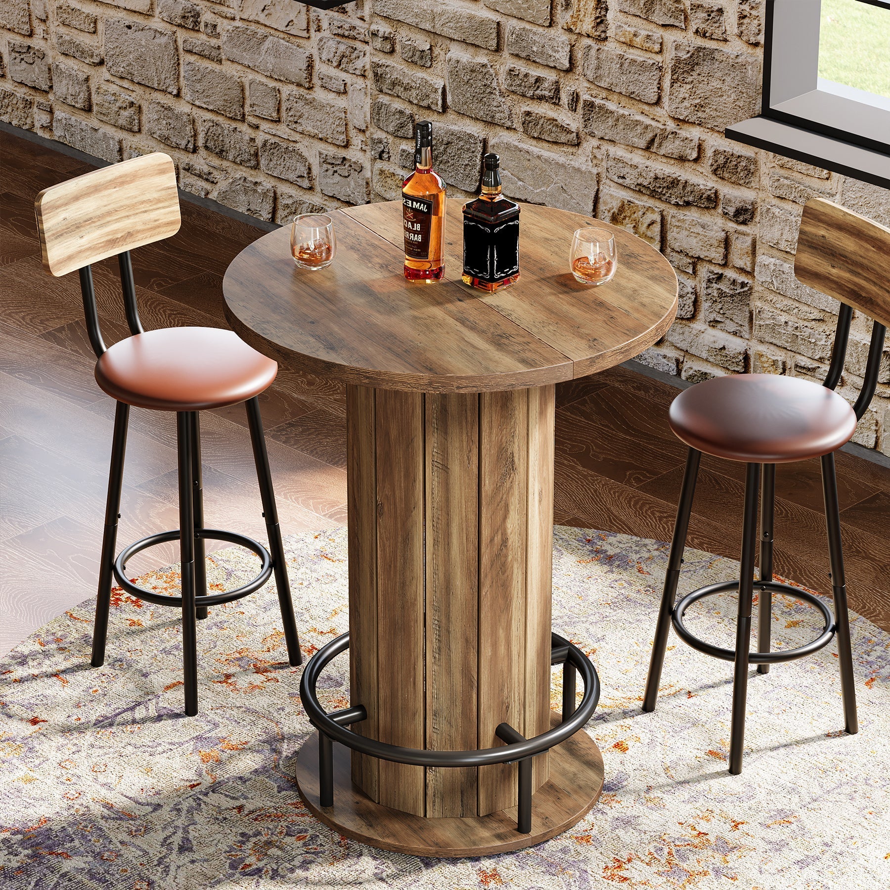 31" Bar Table, Round Bistro Pub Table with Footrest for Dining Coffee Cocktail(Only Table)