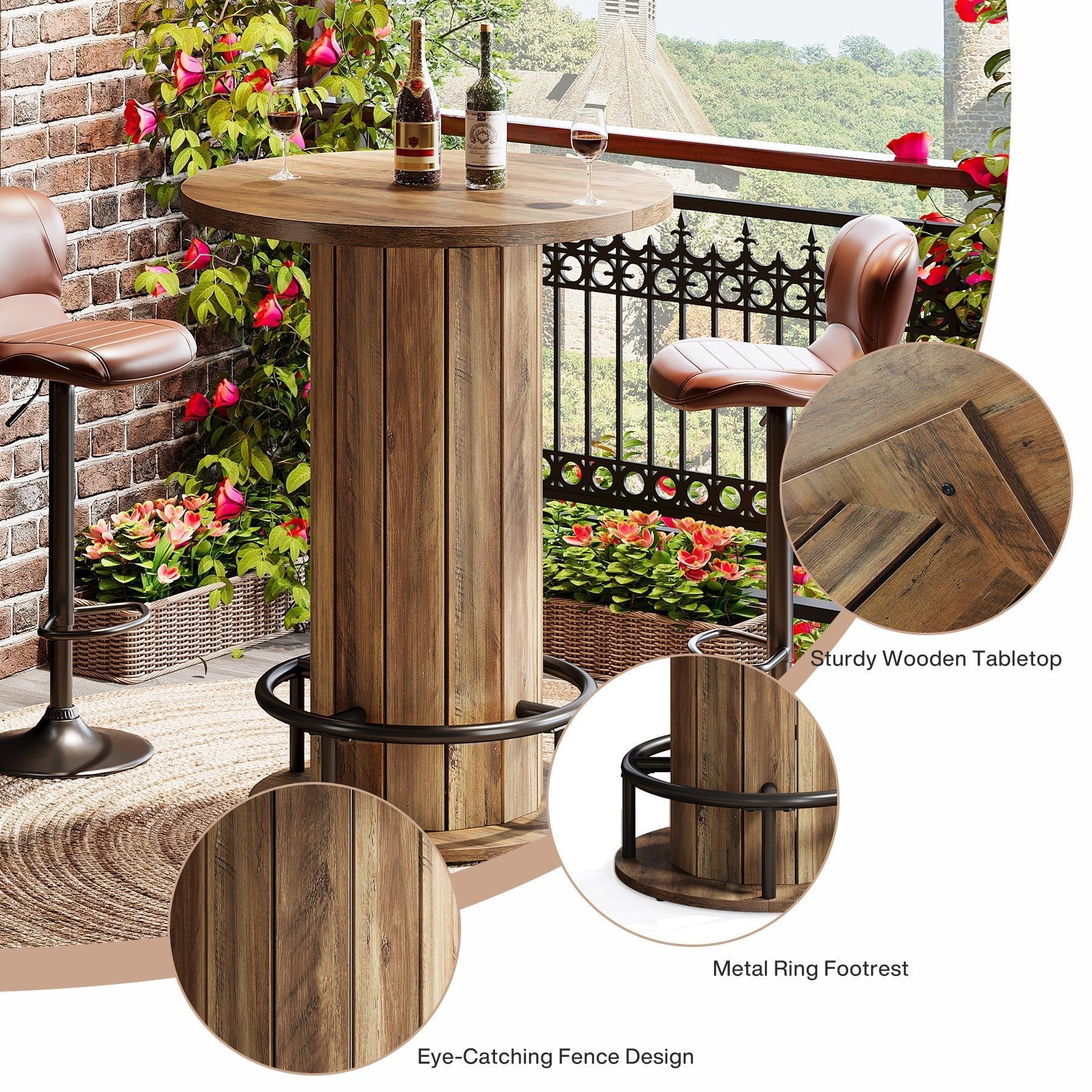 31" Bar Table, Round Bistro Pub Table with Footrest for Dining Coffee Cocktail(Only Table)
