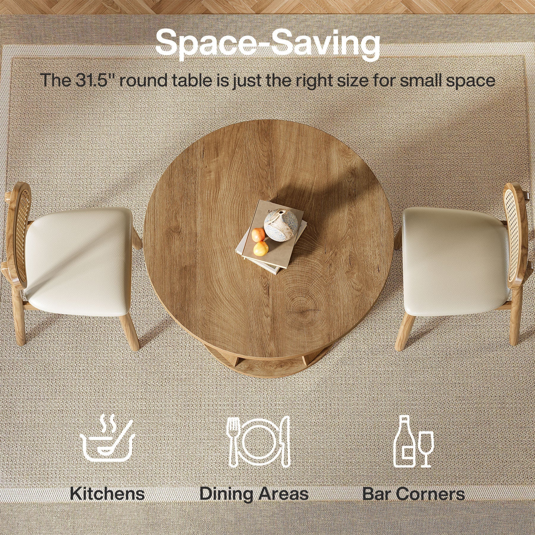 31.5" Dining Table, Modern Round Kitchen Table with Storage Shelf