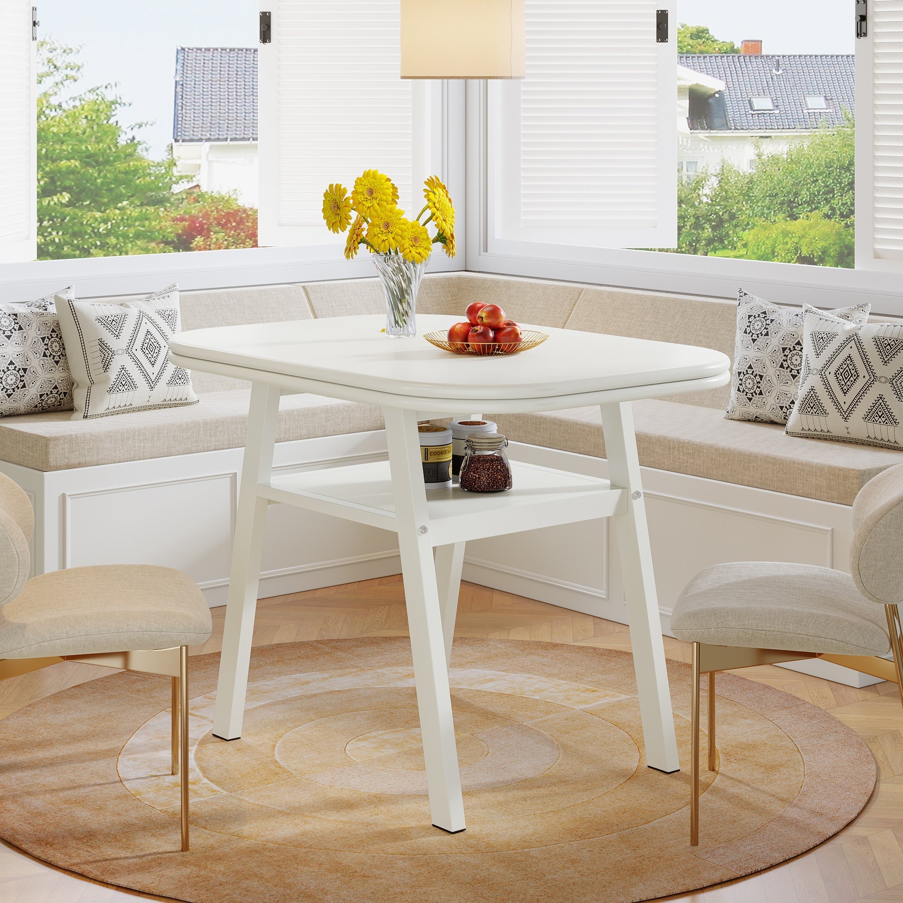 31.5" Dining Table, Small Modern Kitchen Table with Storage Shelf for 2-4 People