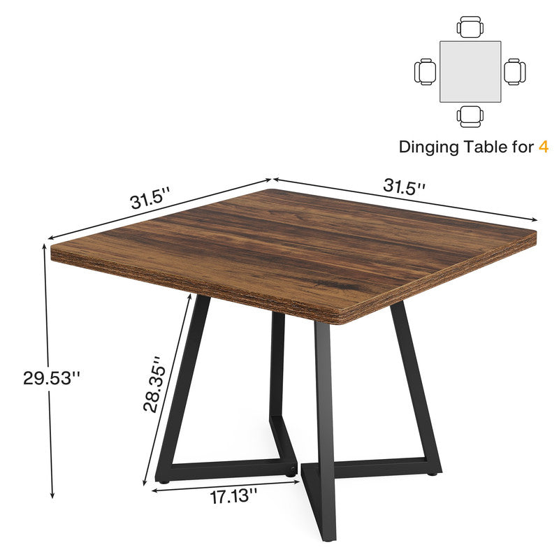 31.5" Square Dining Table, Wood Kitchen Table with Metal Legs for 4