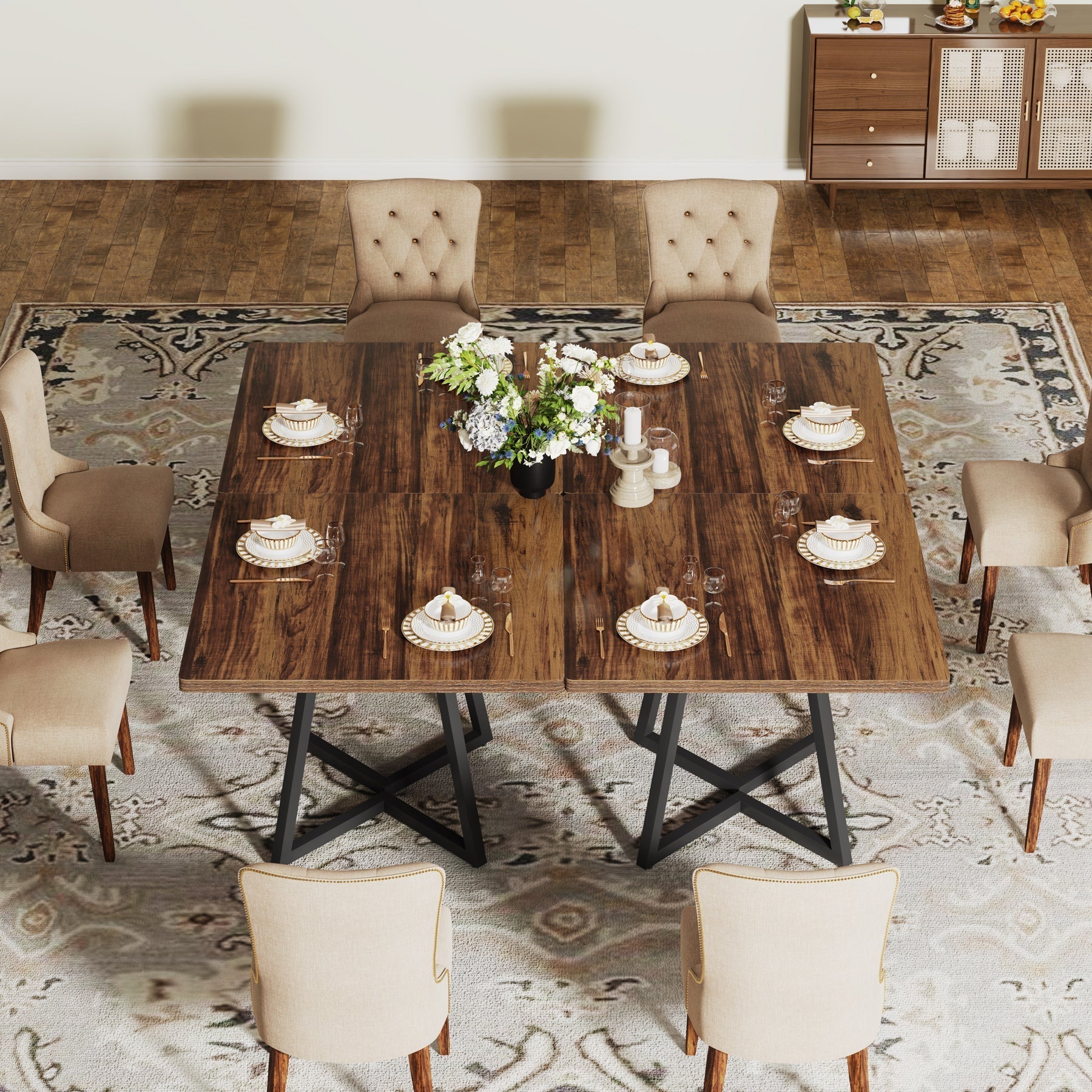 31.5" Square Dining Table, Wood Kitchen Table with Metal Legs for 4
