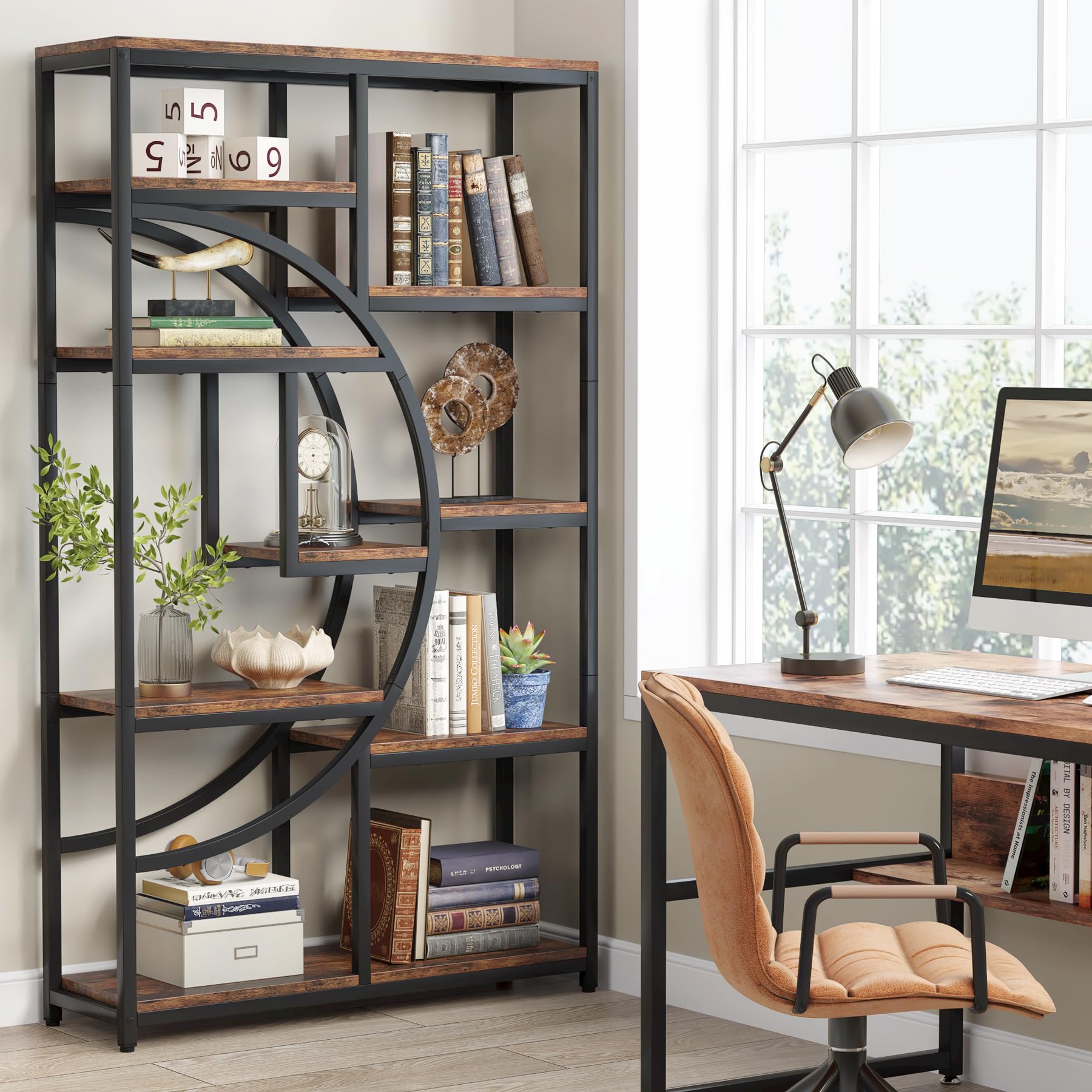 37.4" 5-Tier Industrial Bookshelf for Living Room, Bedroom, Home Office