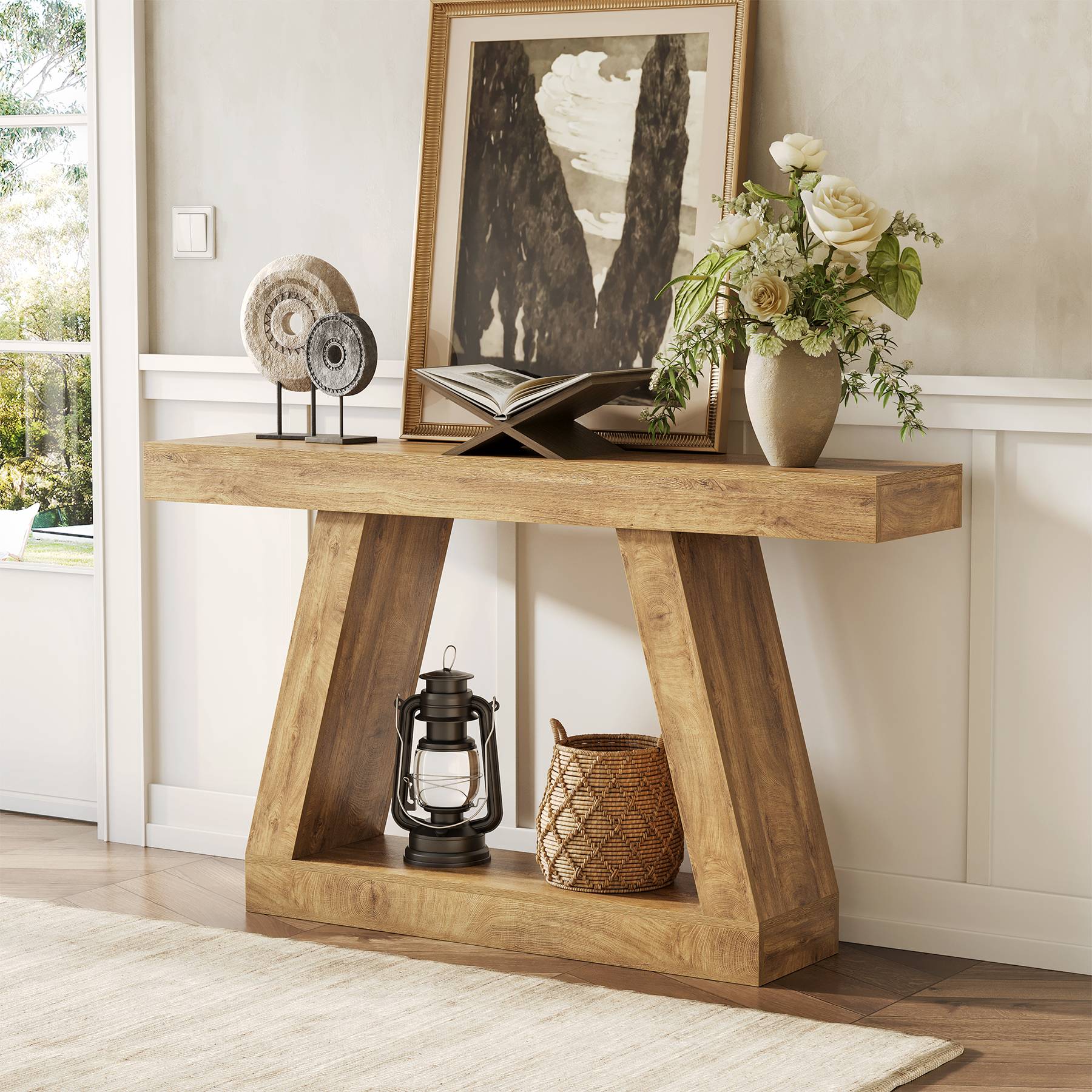 55" Sofa Table with Storage, Farmhouse Console Table for Hallway