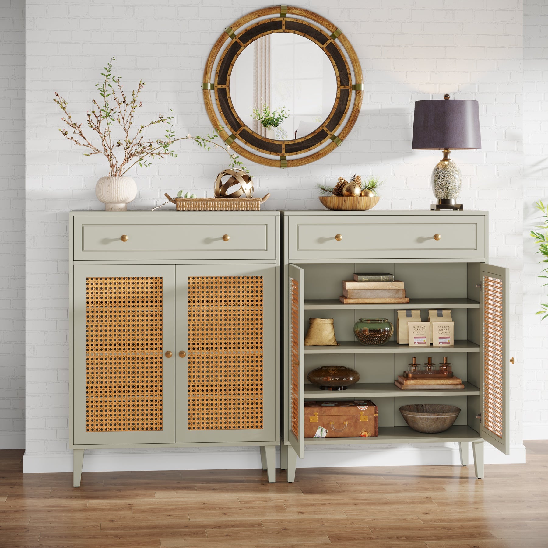 Wooden Storage Cabinet Sideboard with Adjustable Shelves and Drawer Tribesigns
