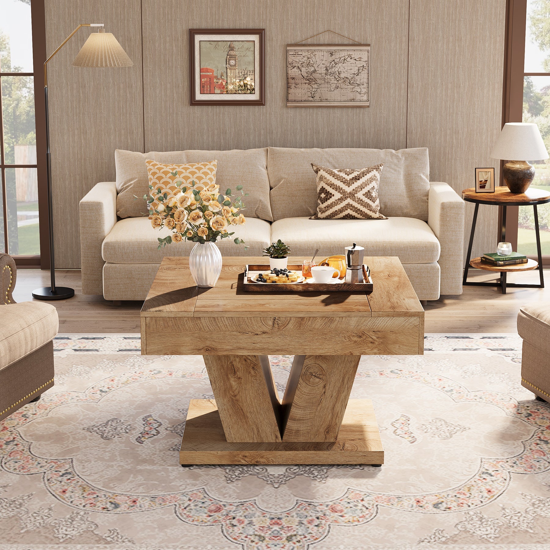 31.5" Wood Coffee Table, Modern Center Table Cocktail Tea Table