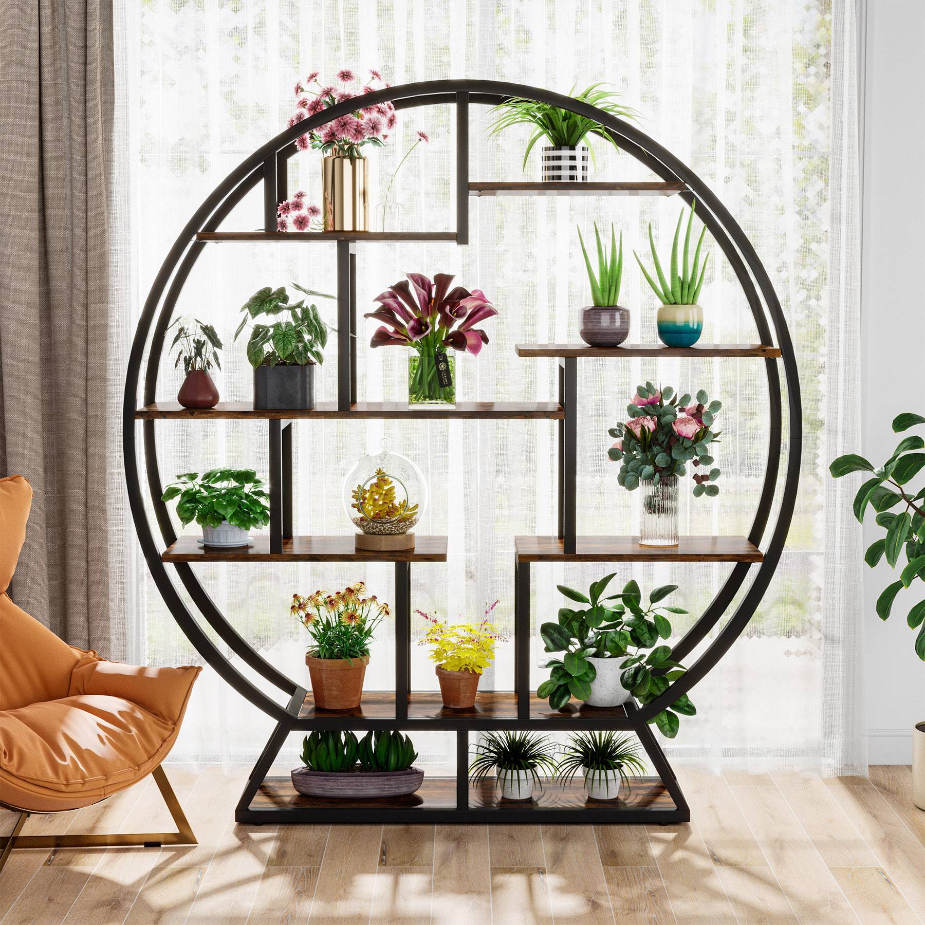 63" Round Plant Stand, Flower Pot Plant Rack with 8 Shelves